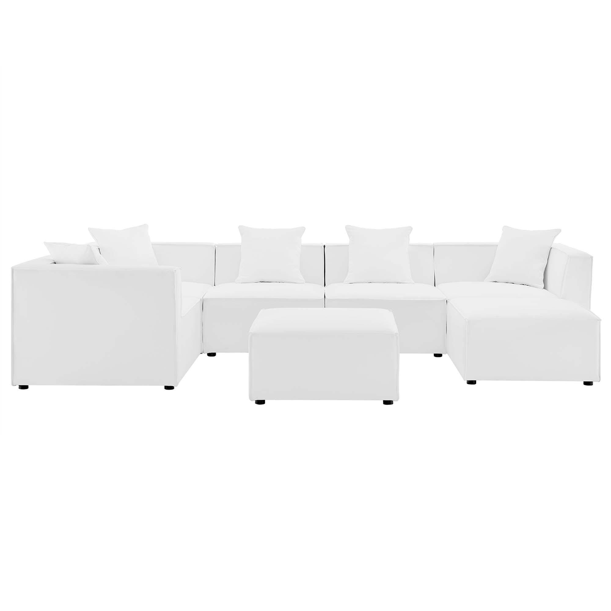 Modway Saybrook 7-Piece Outdoor Sectional, White, large