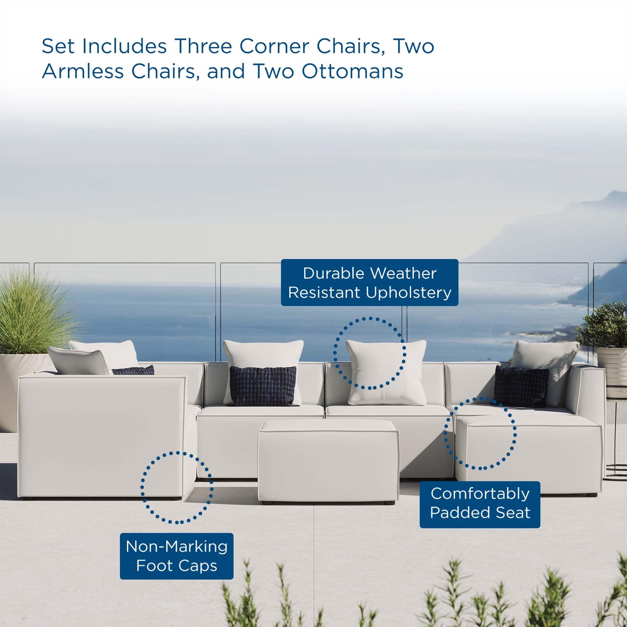 Modway Saybrook 7-Piece Outdoor Sectional, White, large