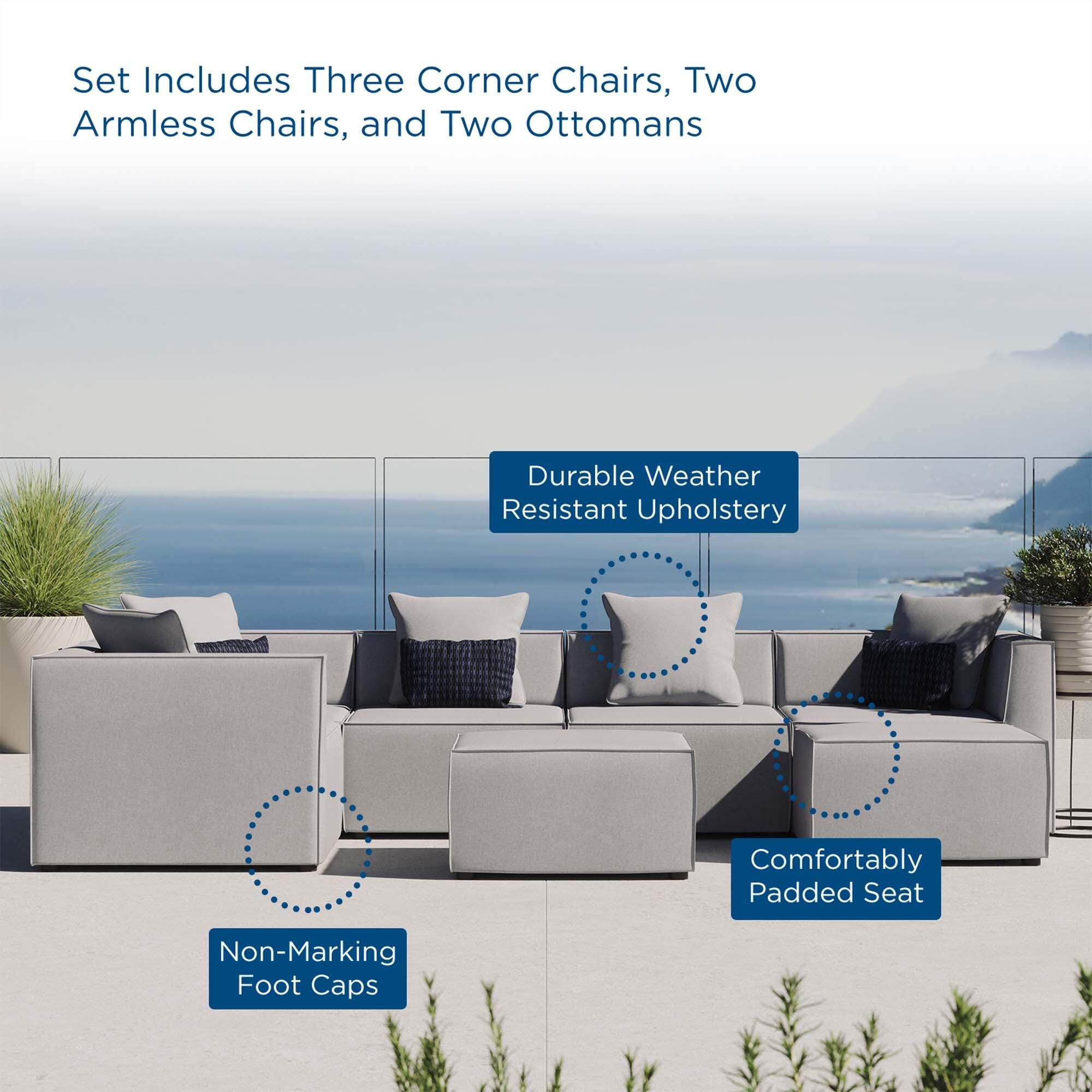 Modway Saybrook 7-Piece Outdoor Sectional, Gray, large