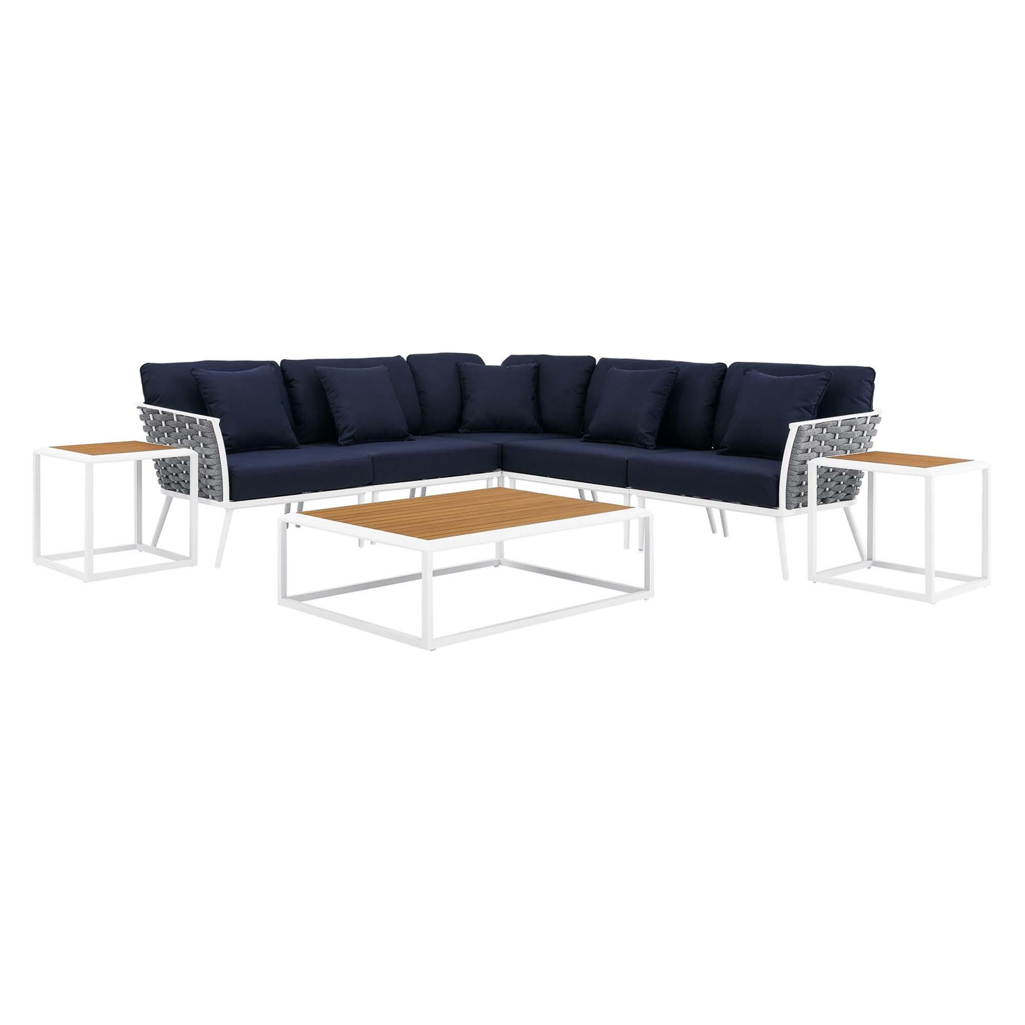 Modway Stance 8-Piece Outdoor Sectional Set, White/Navy, large