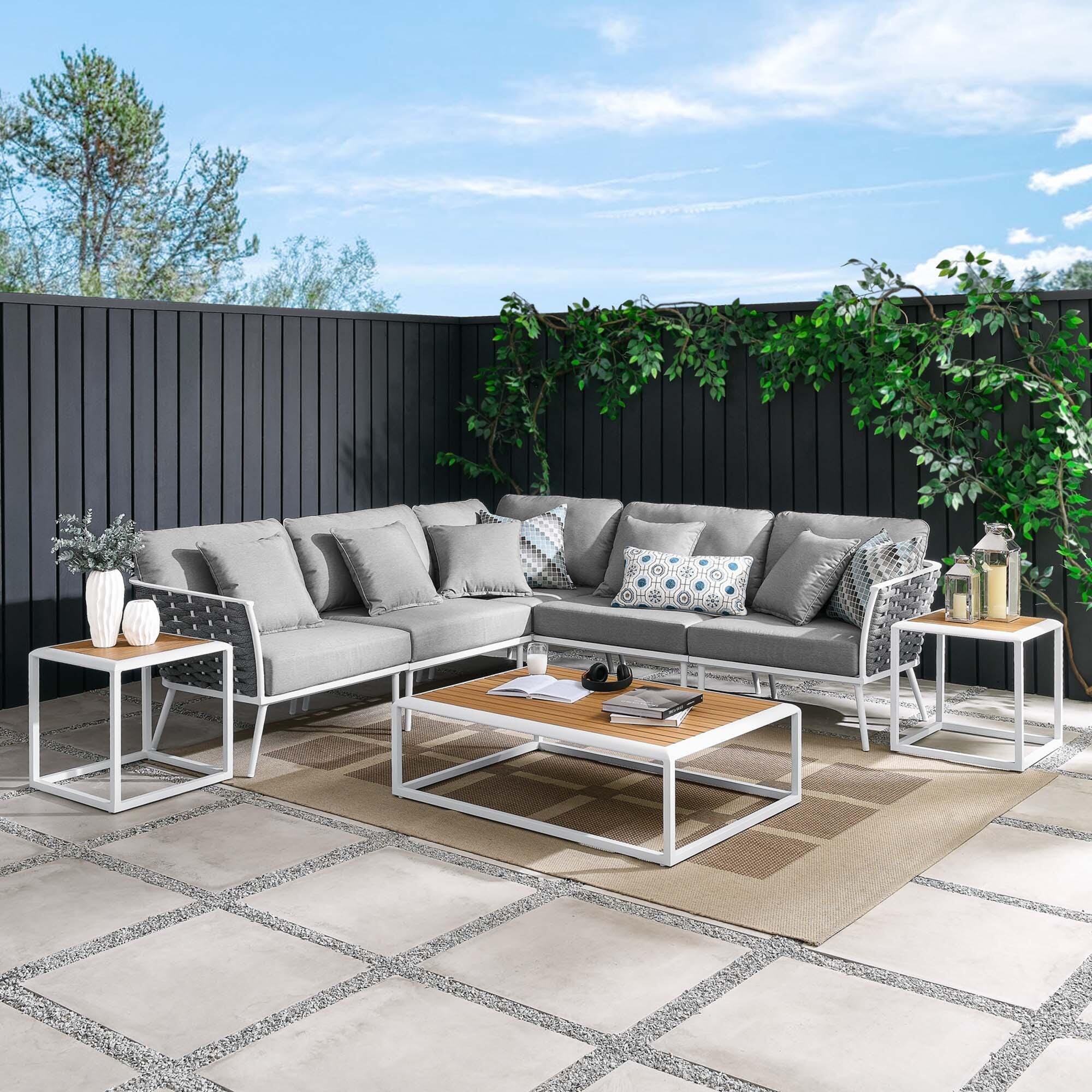 Modway Stance 8-Piece Outdoor Sectional Set, White/Gray, rollover