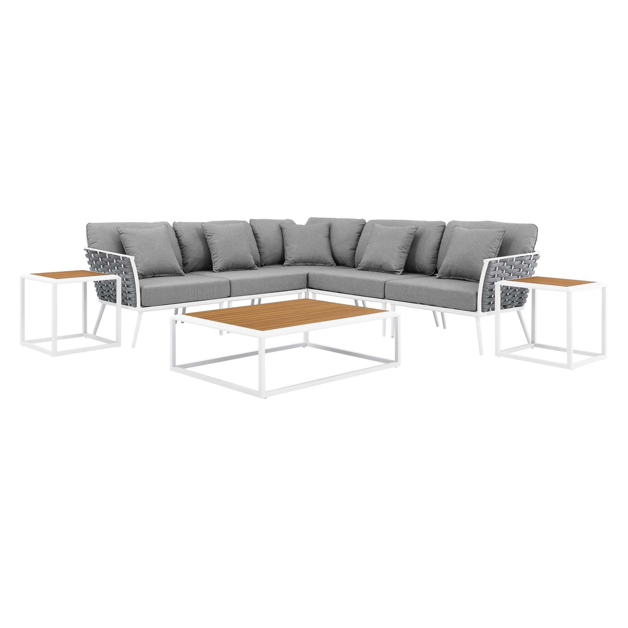 Modway Stance 8-Piece Outdoor Sectional Set, White/Gray, large