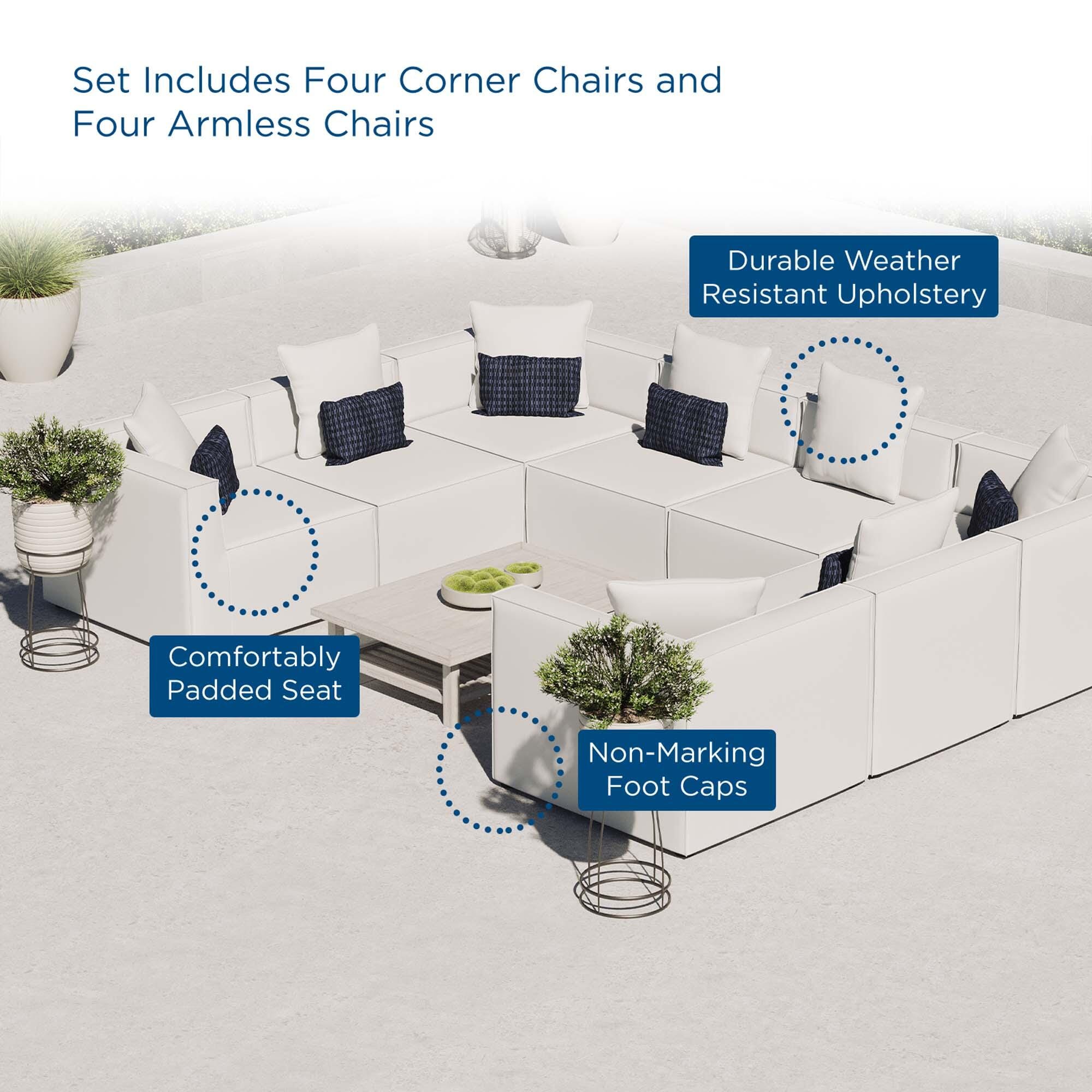 Modway Saybrook 8-Piece Outdoor Sectional, White, large