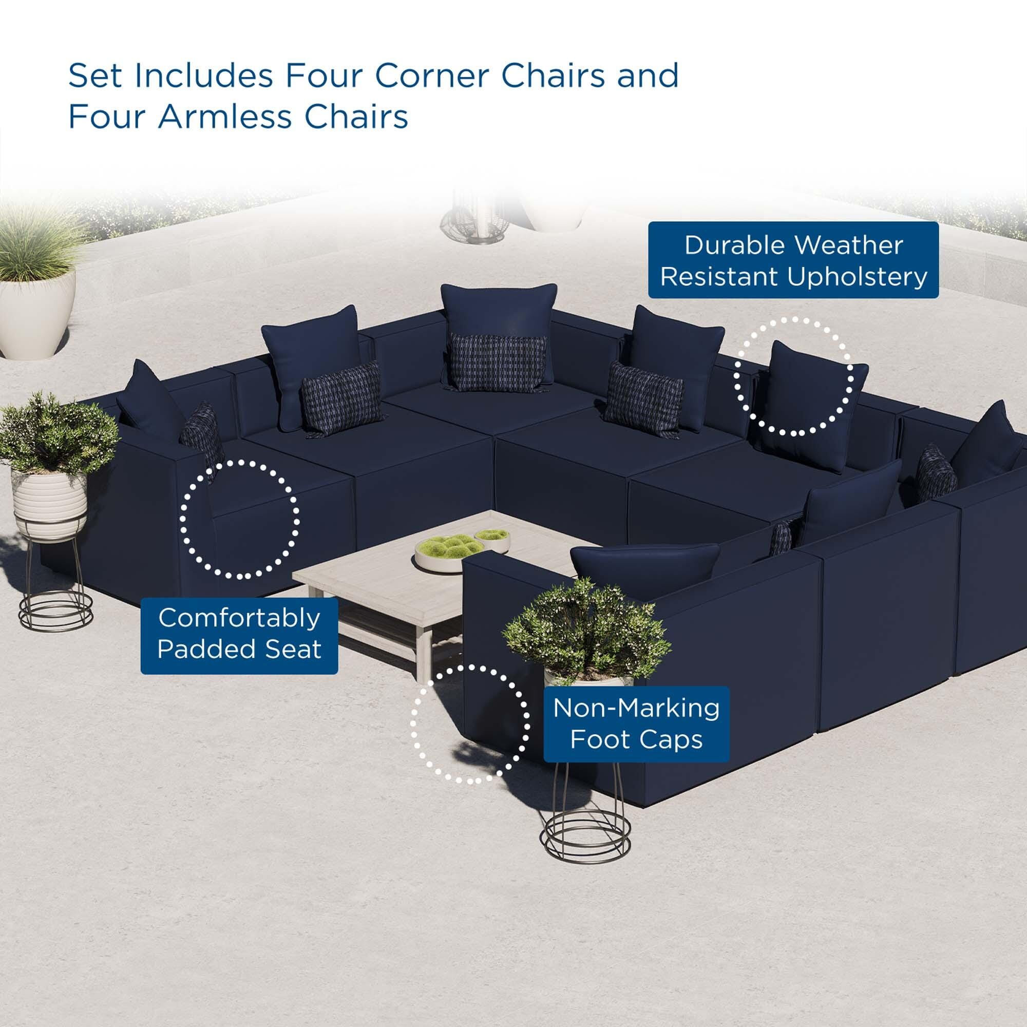 Modway Saybrook 8-Piece Outdoor Sectional, Navy, large