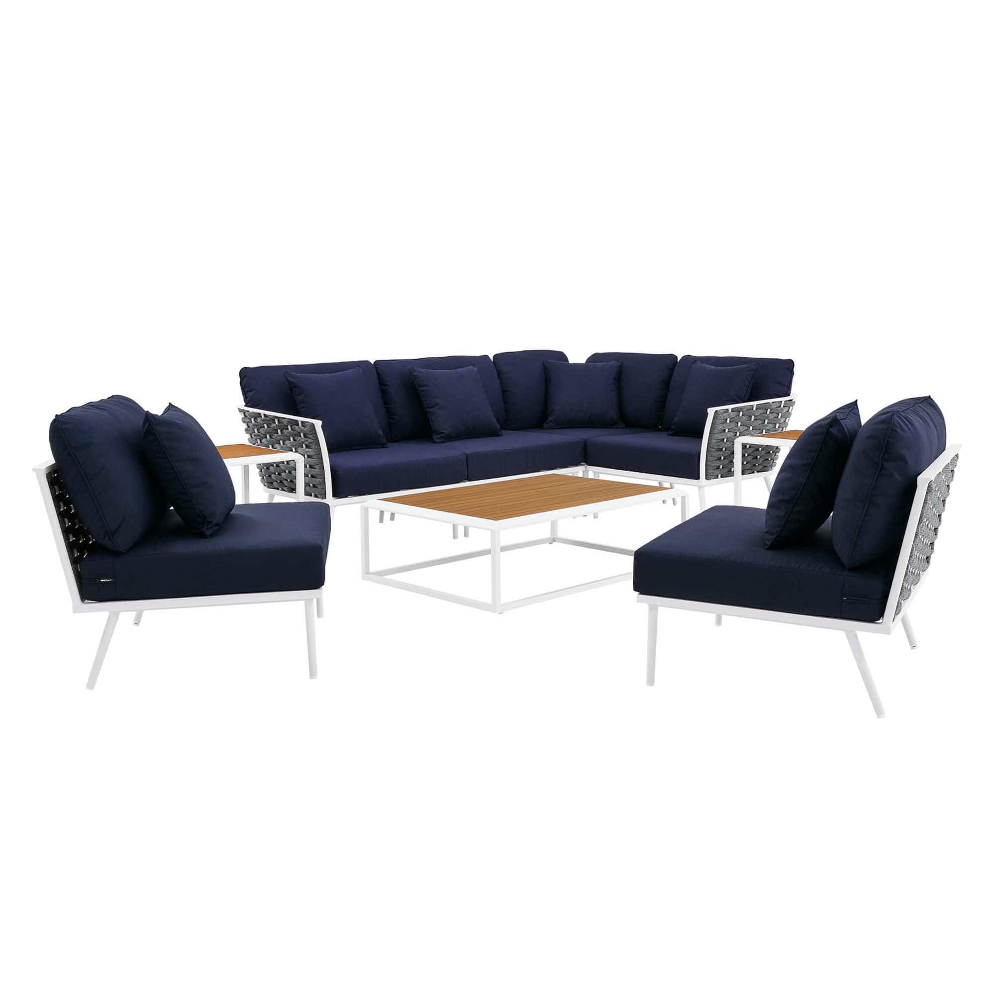 Modway Stance 9-Piece Outdoor Sectional Set, White/Navy, large
