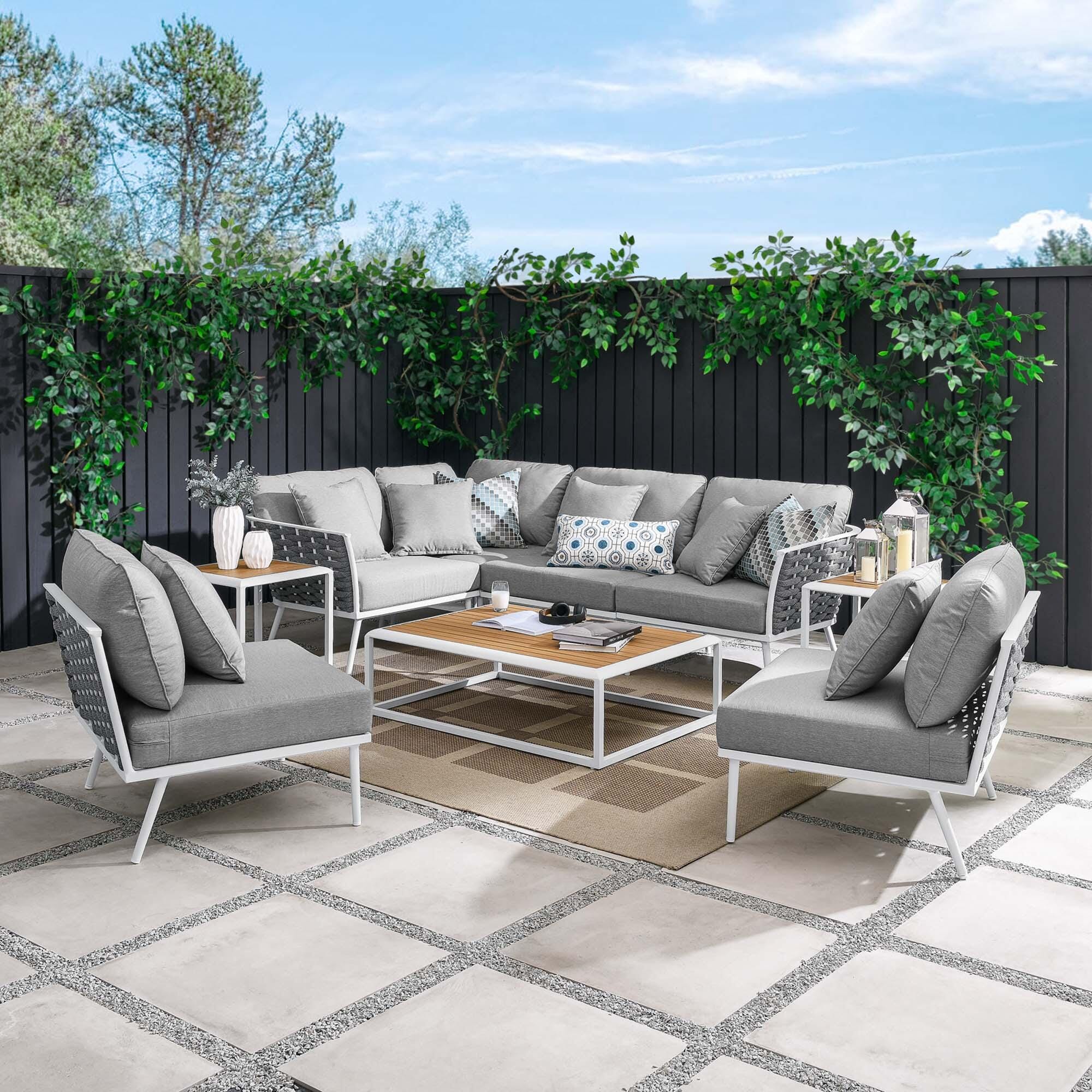 Modway Stance 9-Piece Outdoor Sectional Set, White/Gray, rollover