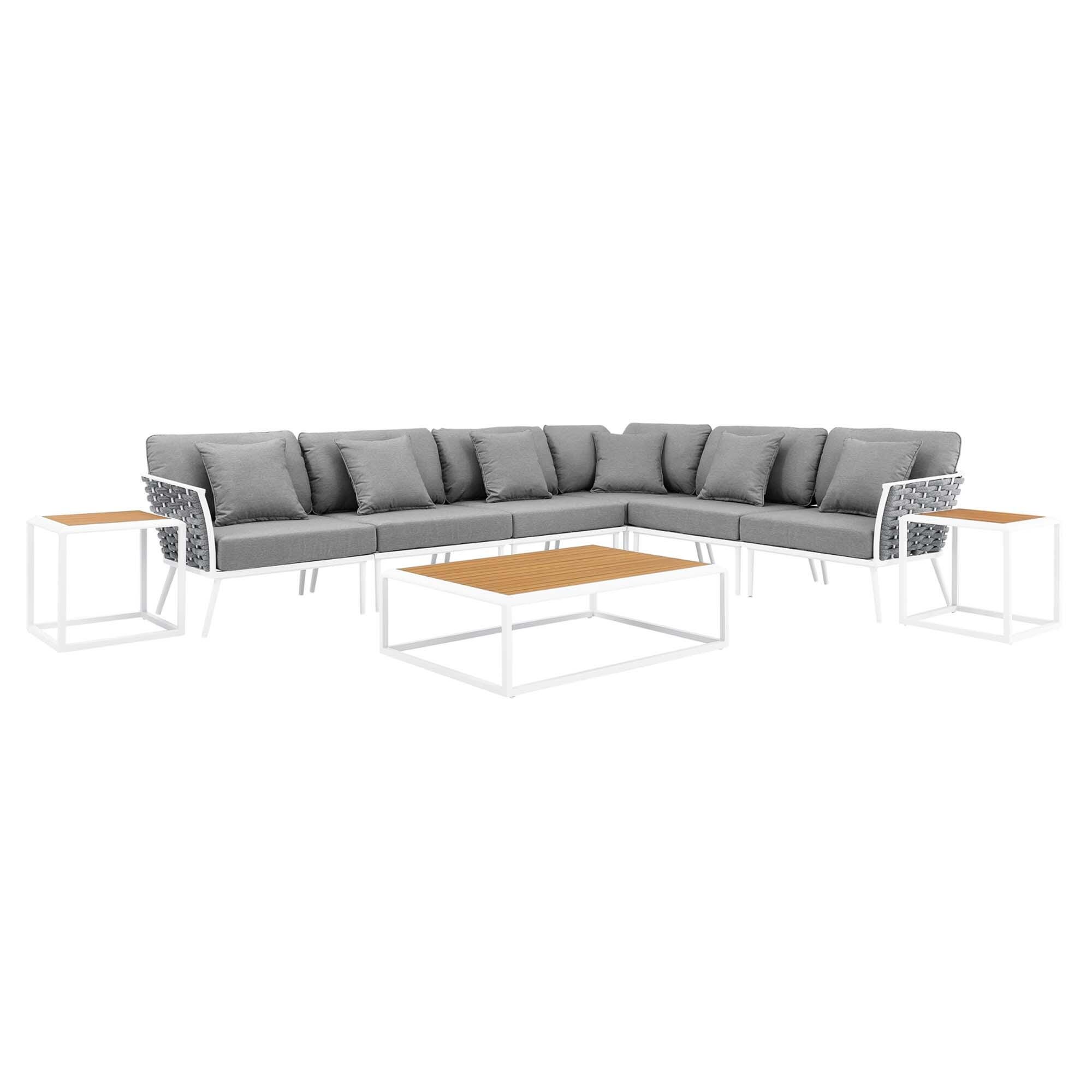 Modway Stance 9-Piece Outdoor Sectional Set, White/Gray, large