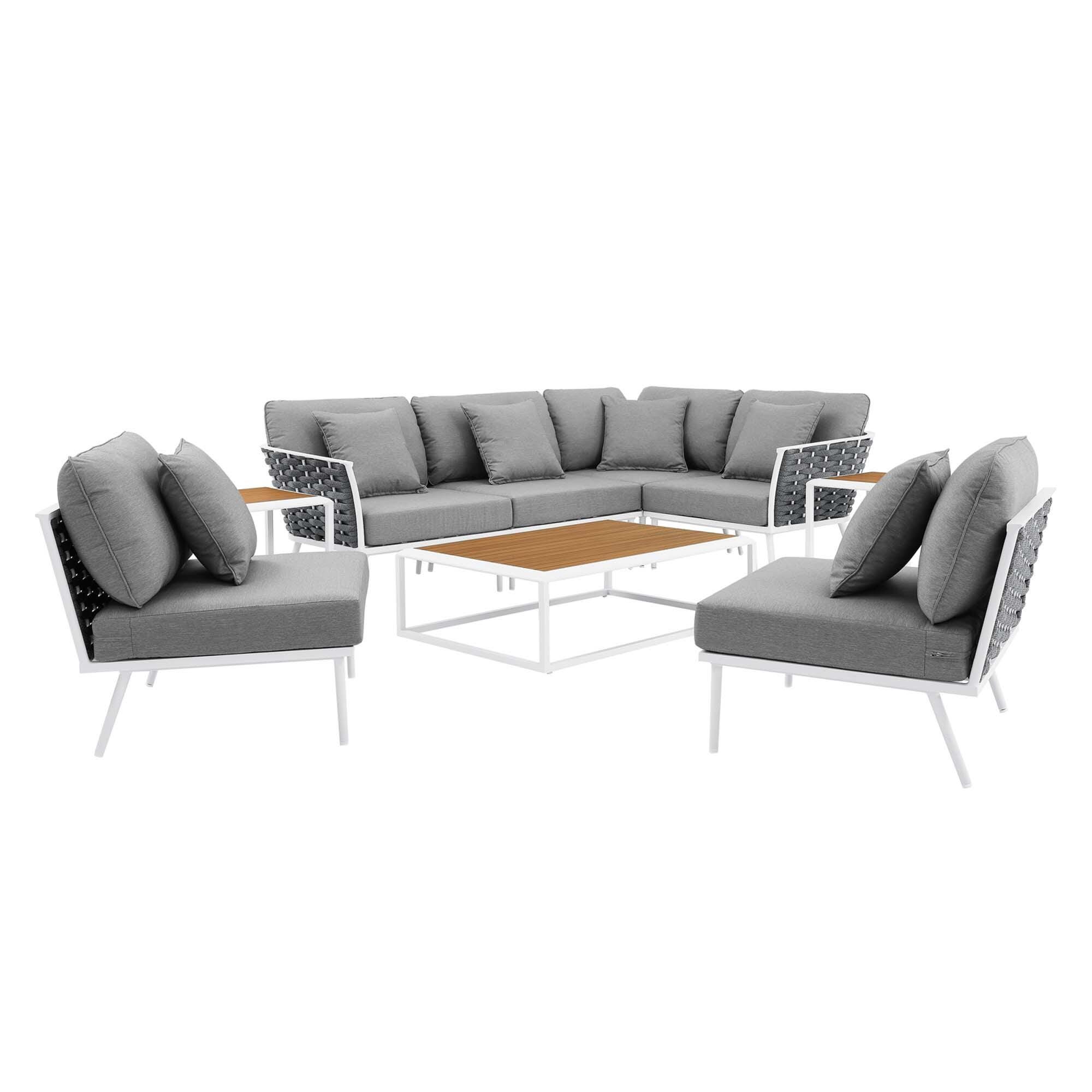 Modway Stance 9-Piece Outdoor Sectional Set, White/Gray, large