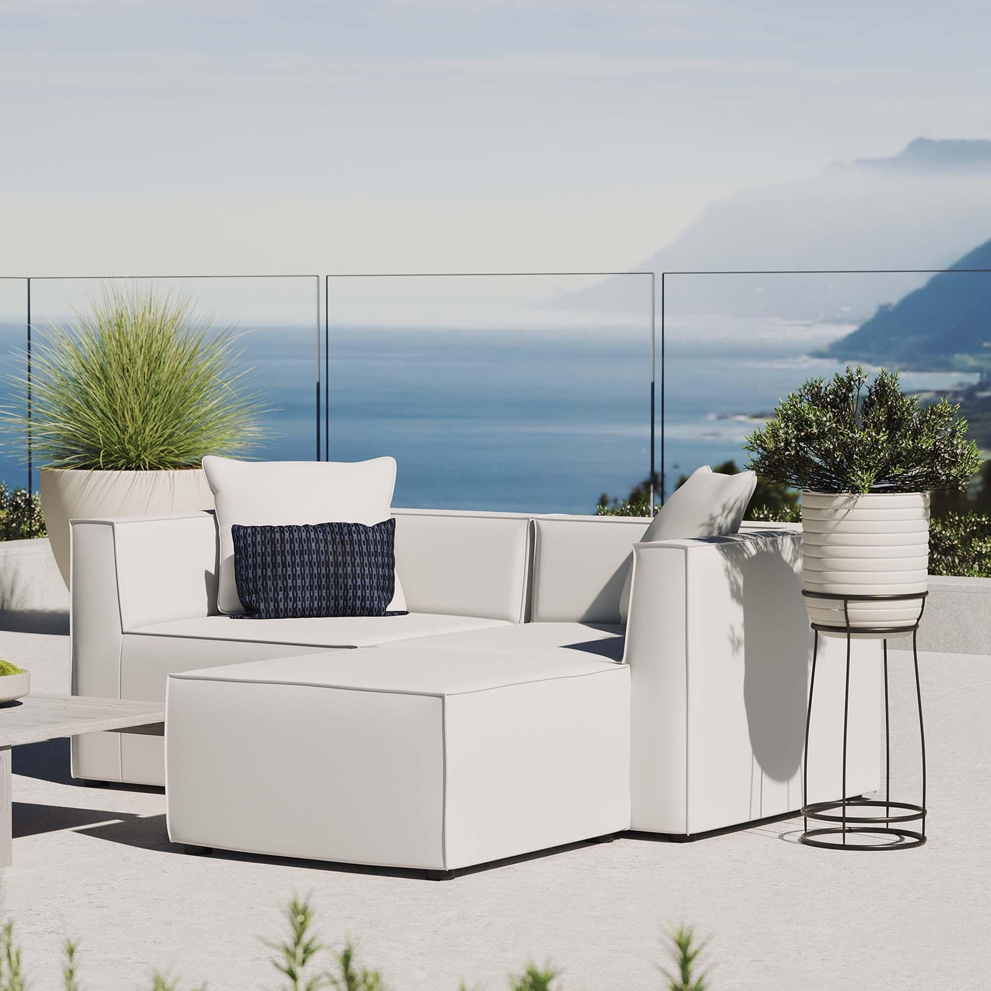 Modway Saybrook Outdoor Loveseat And Ottoman Set, White, rollover