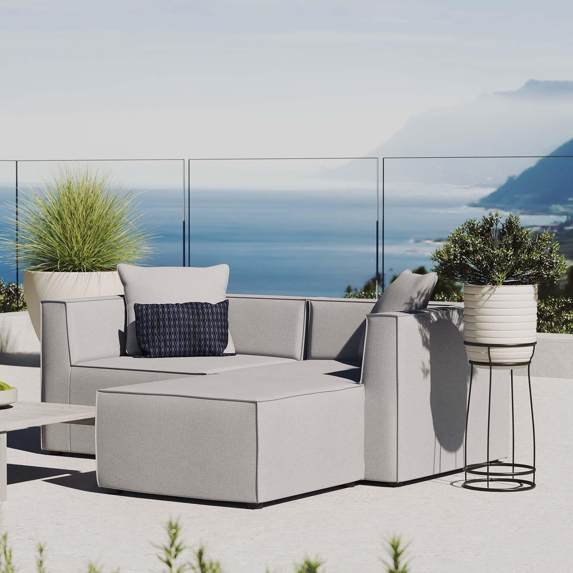 Modway Saybrook Outdoor Loveseat And Ottoman Set, Gray, rollover