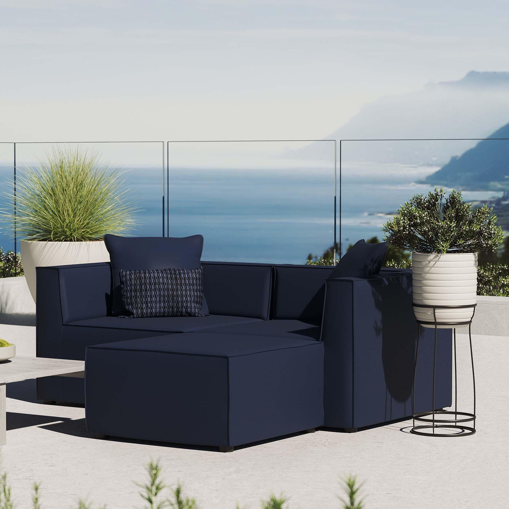 Modway Saybrook Outdoor Loveseat And Ottoman Set, Navy, rollover