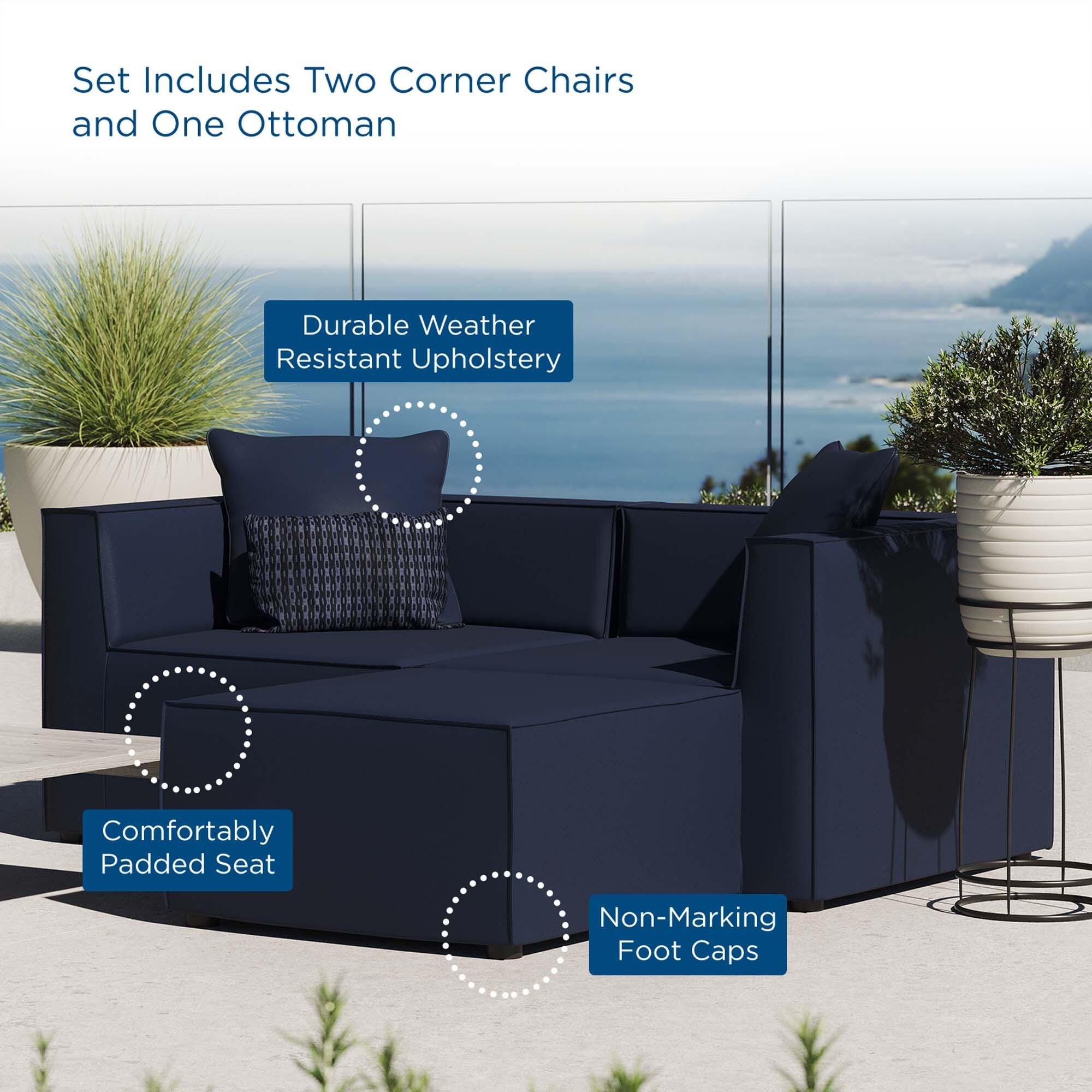 Modway Saybrook Outdoor Loveseat And Ottoman Set, Navy, large