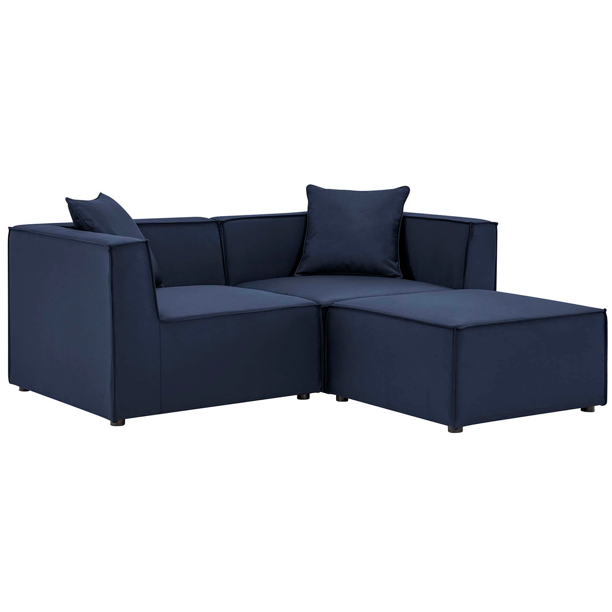 Modway Saybrook Outdoor Loveseat And Ottoman Set, Navy, large