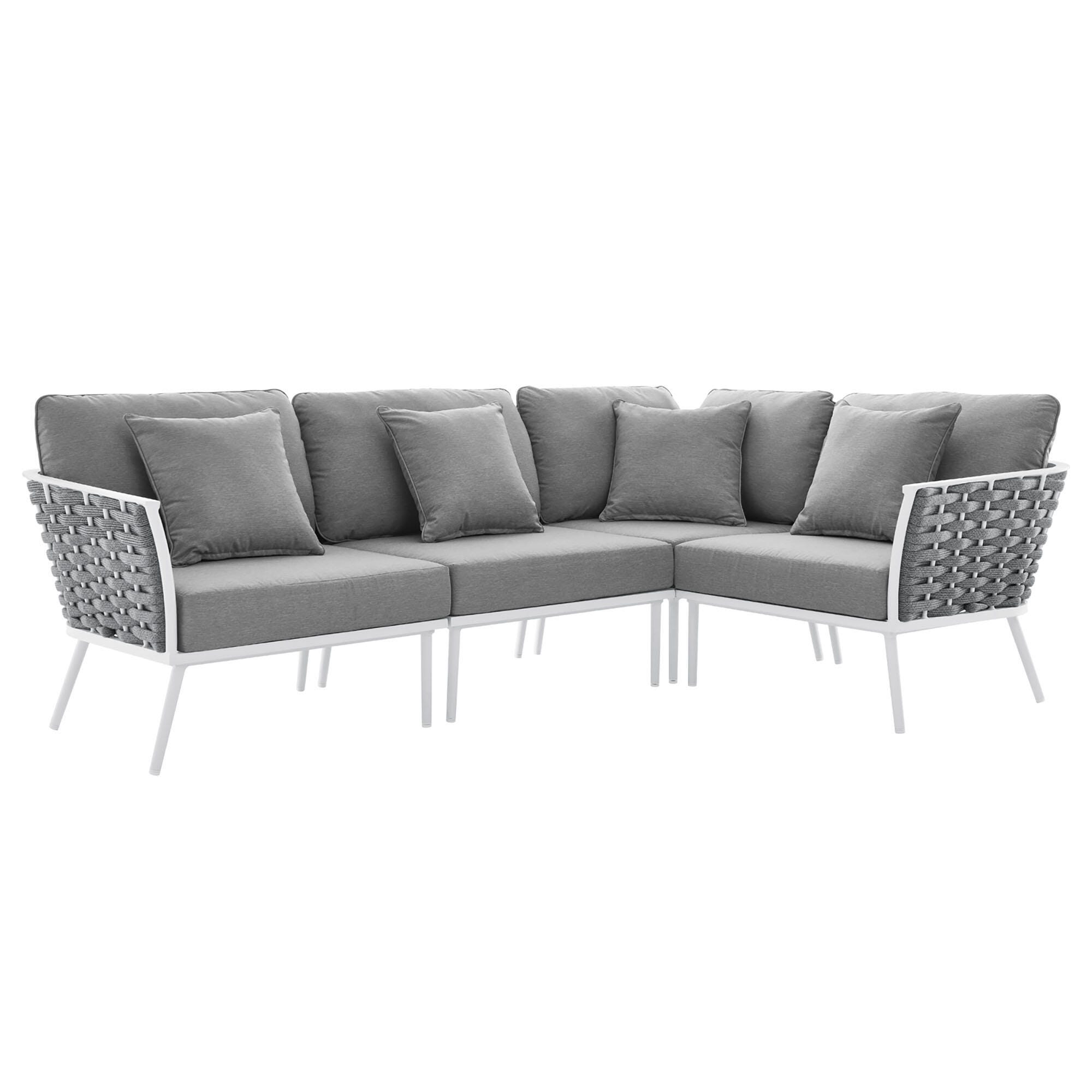Modway Stance 4-Piece Outdoor Sectional, White/Gray, large