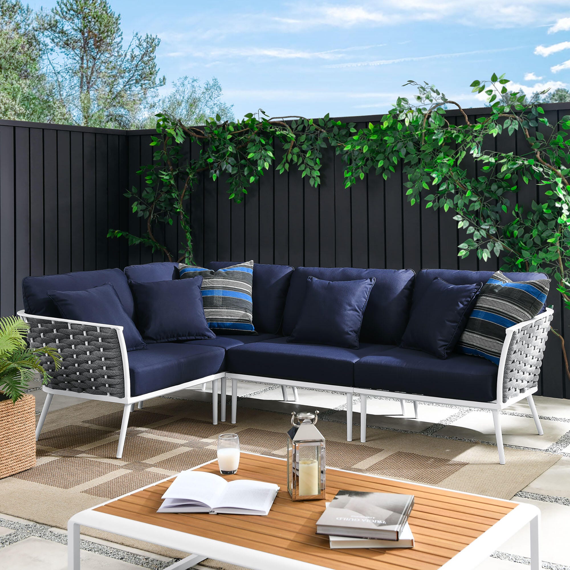 Modway Stance 4-Piece Outdoor Sectional, White/Navy, rollover