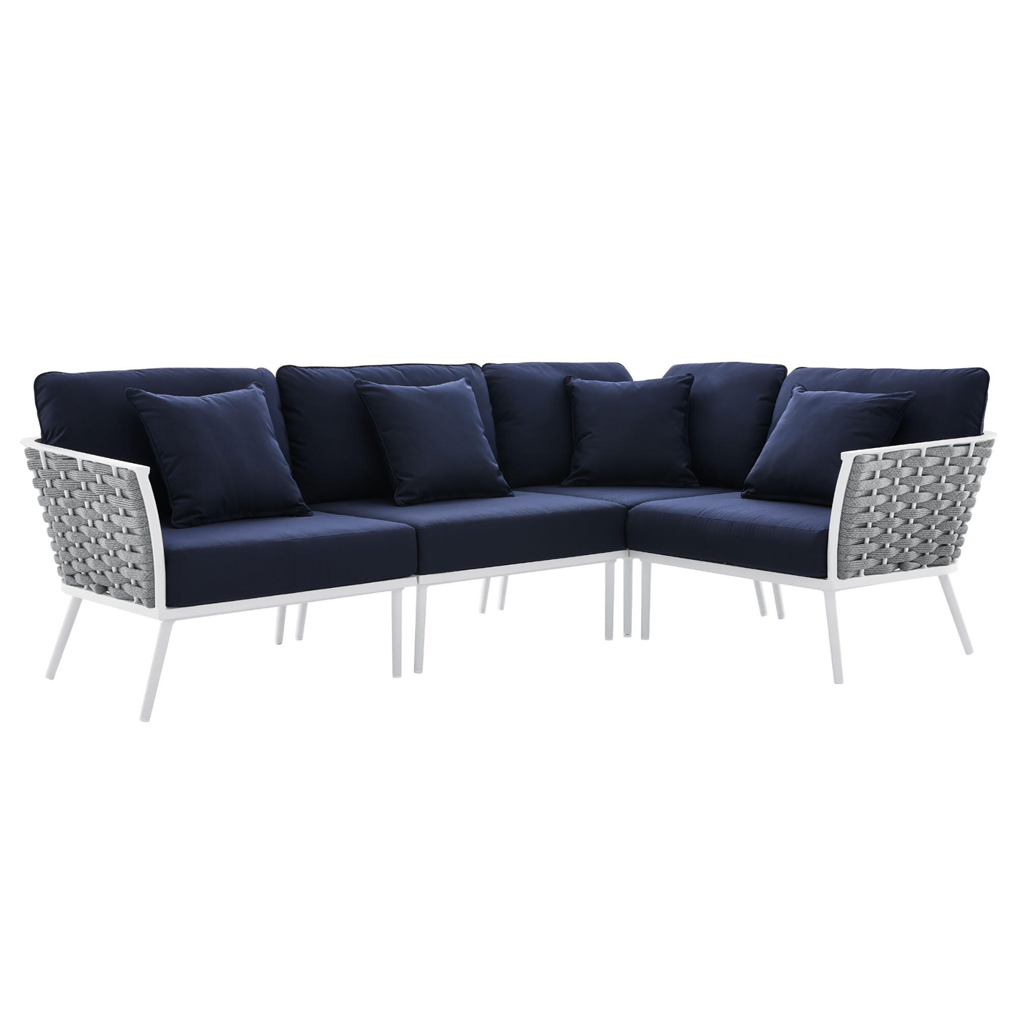 Modway Stance 4-Piece Outdoor Sectional, White/Navy, large