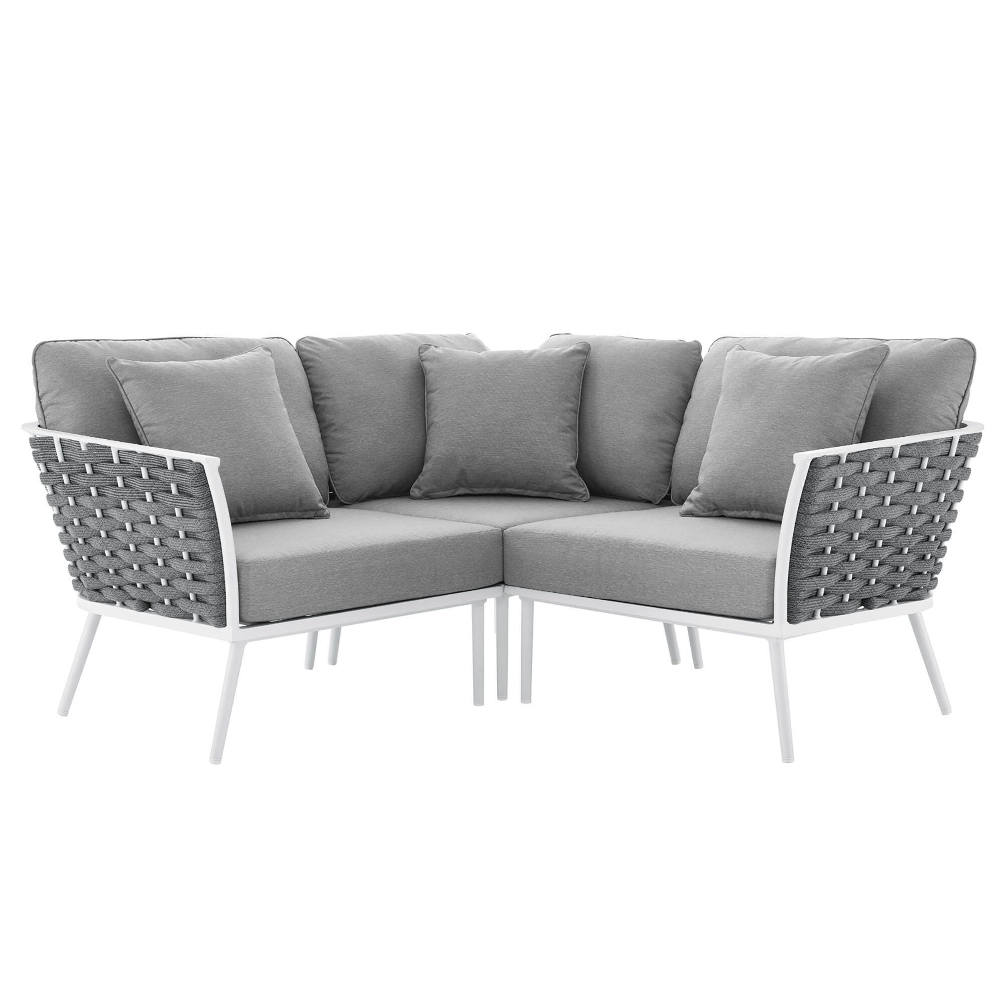Modway Stance 3-Piece Outdoor Sectional, White/Gray, large