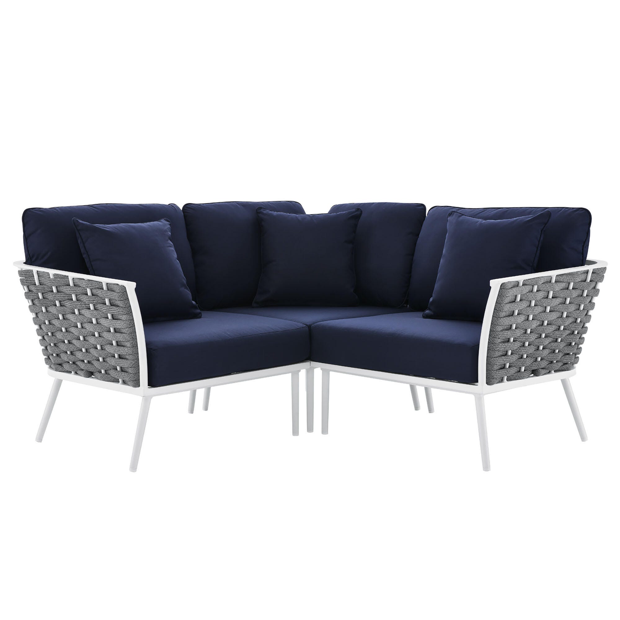 Modway Stance 3-Piece Outdoor Sectional, White/Navy, large