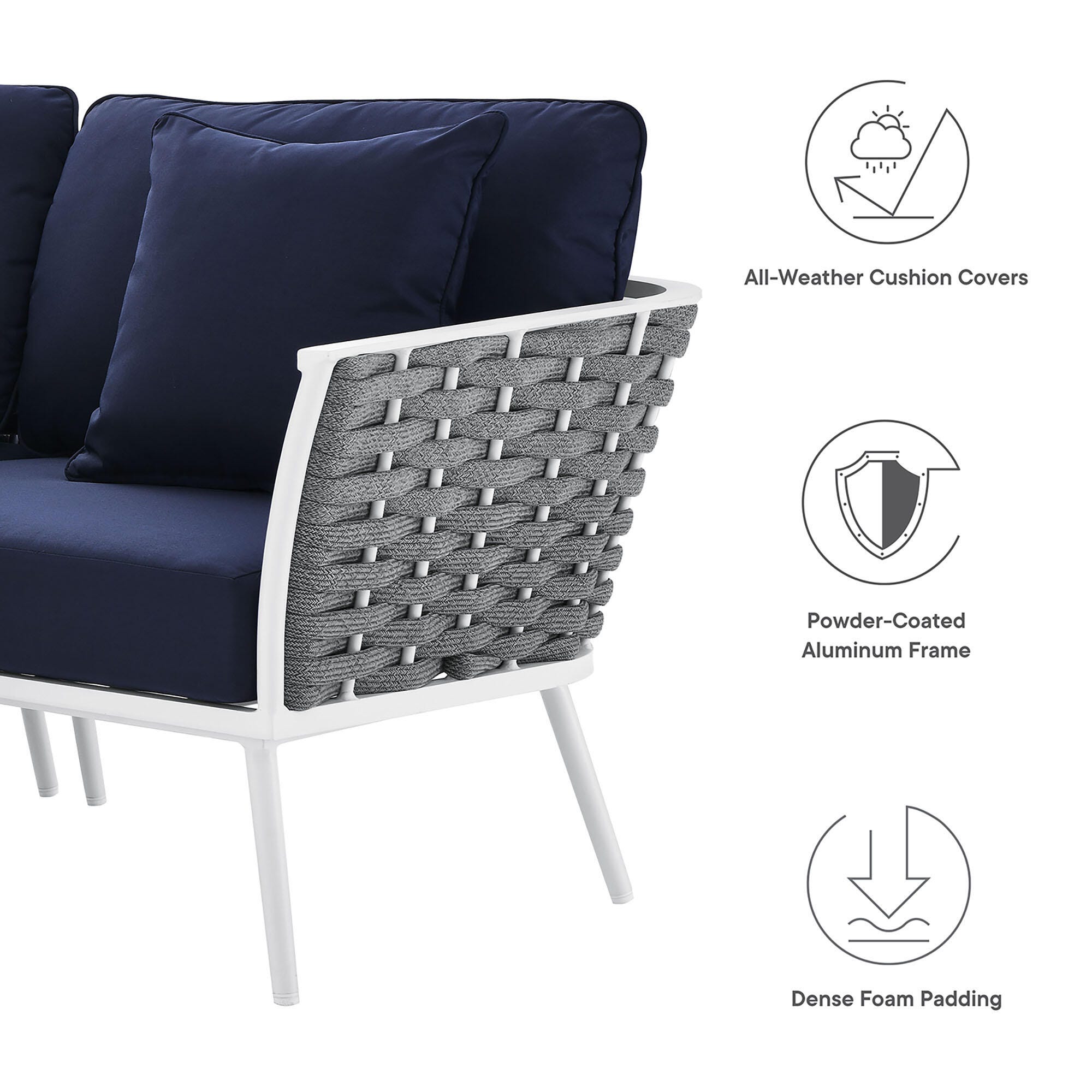 Modway Stance 3-Piece Outdoor Sectional, White/Navy, large