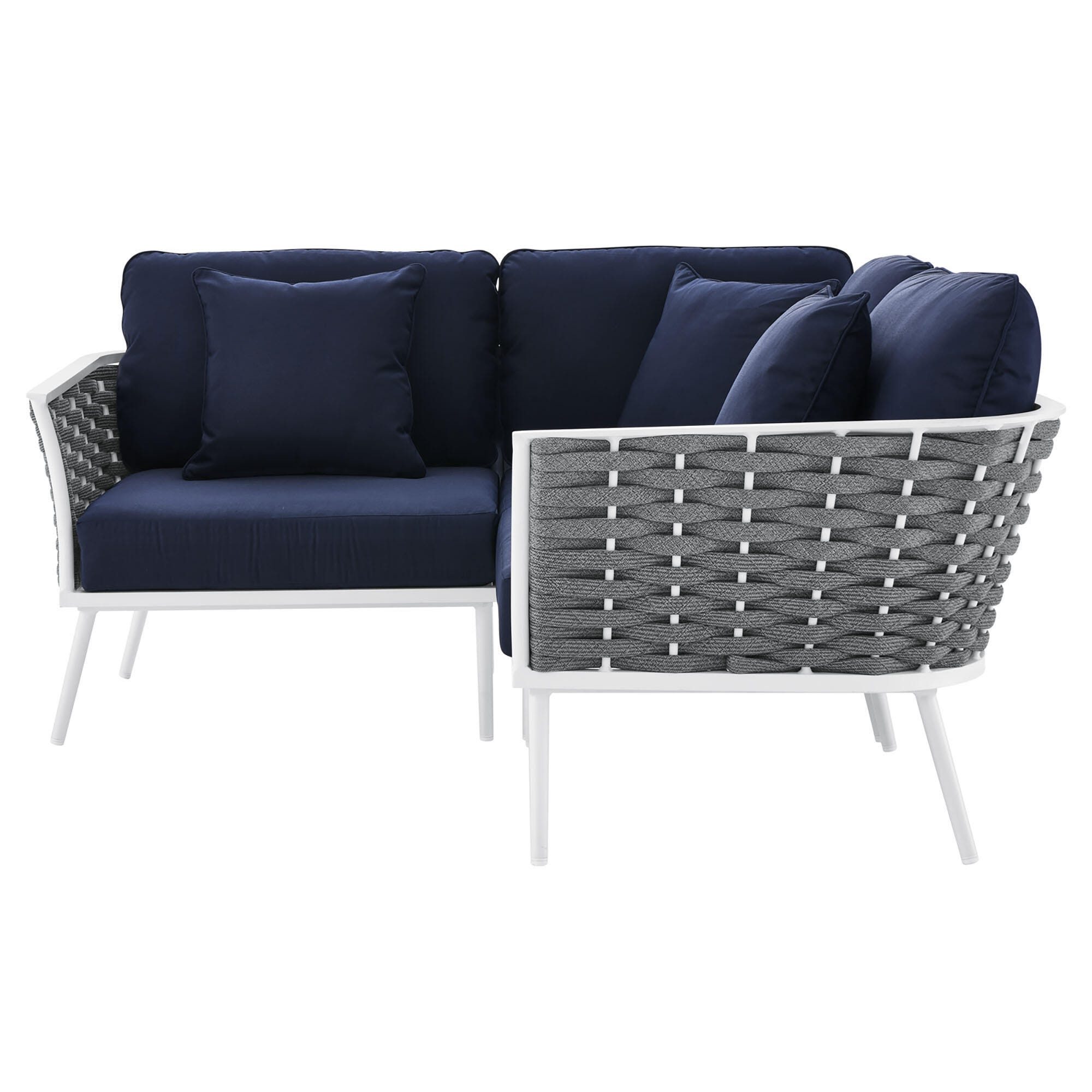 Modway Stance 3-Piece Outdoor Sectional, White/Navy, large