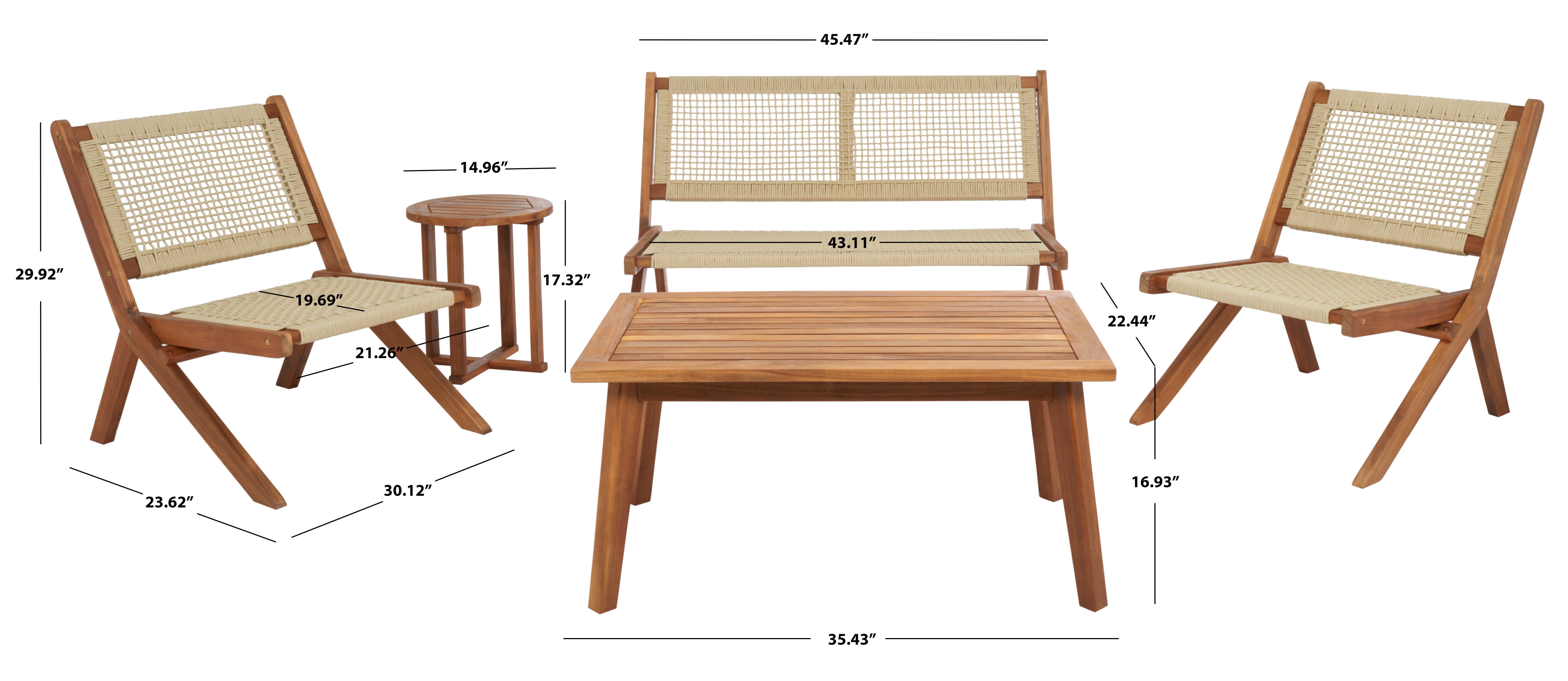 Safavieh Kobina Outdoor Conversation Set, Natural, large
