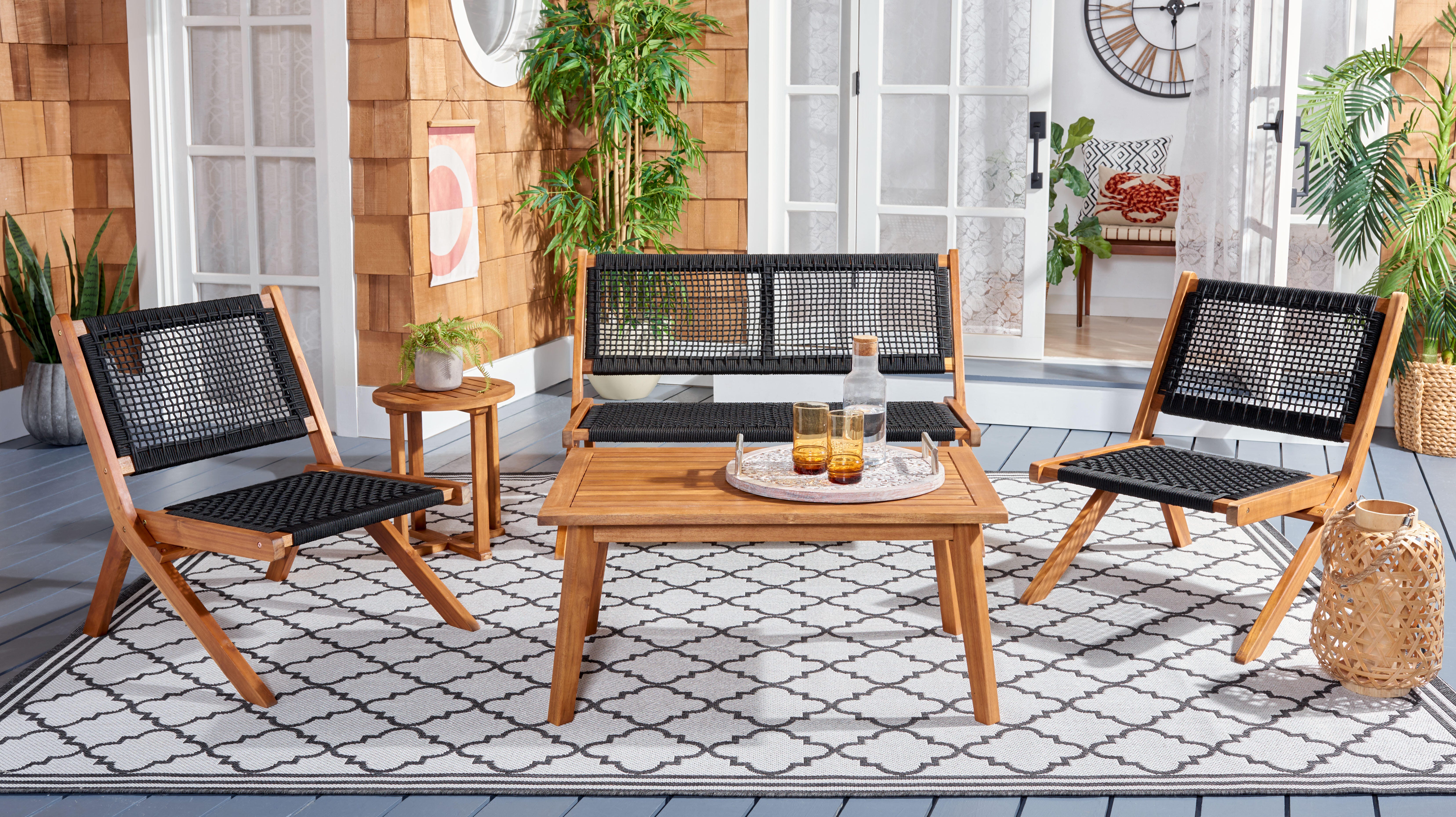 Safavieh Kobina Outdoor Conversation Set, Natural/Black, rollover