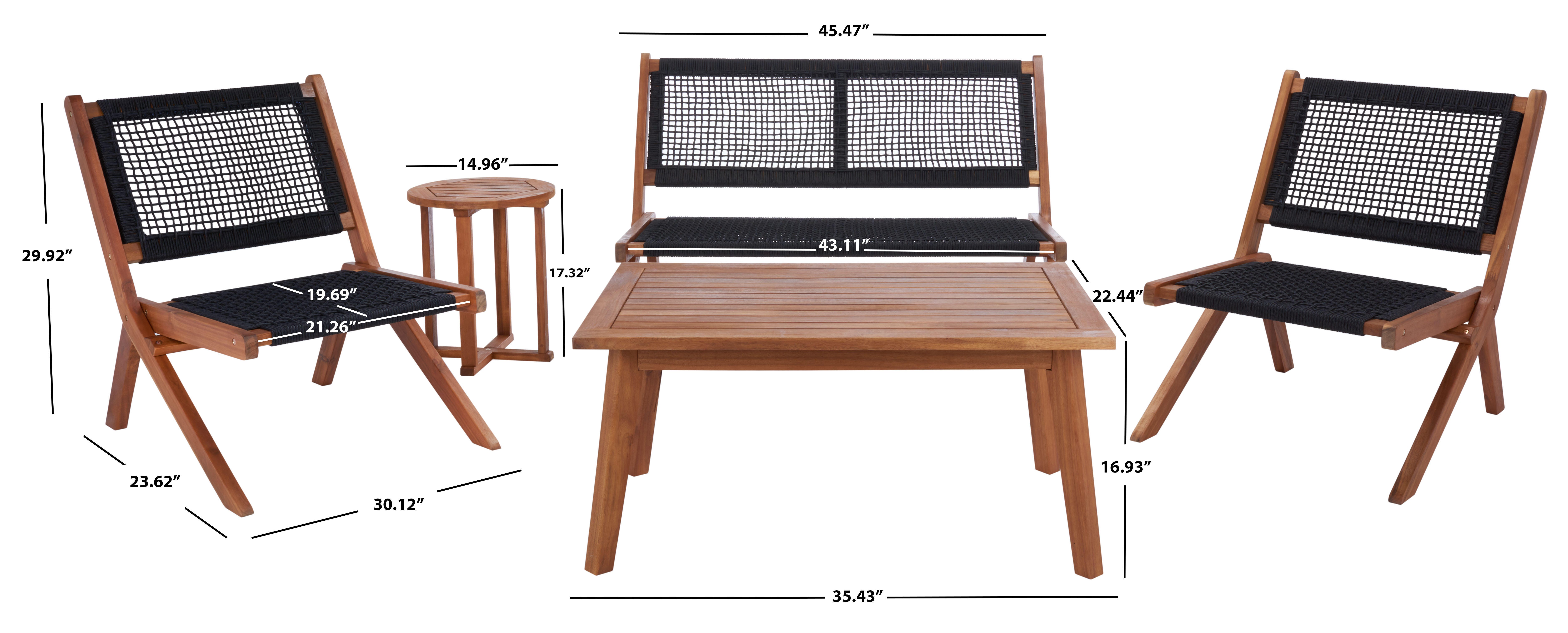 Safavieh Kobina Outdoor Conversation Set, Natural/Black, large