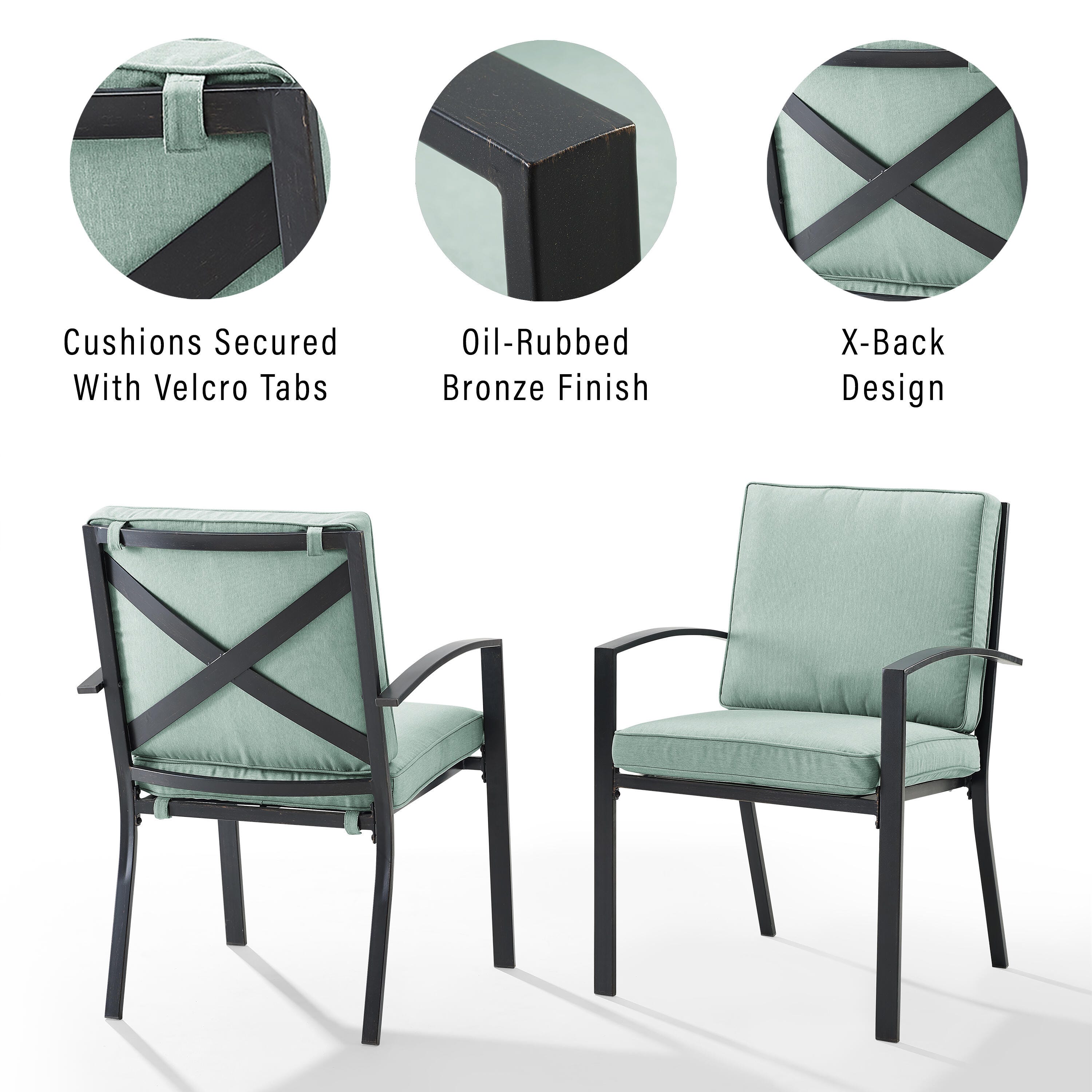 Crosley Furniture Kaplan Outdoor Dining Chair (Set of 2), Mist, large