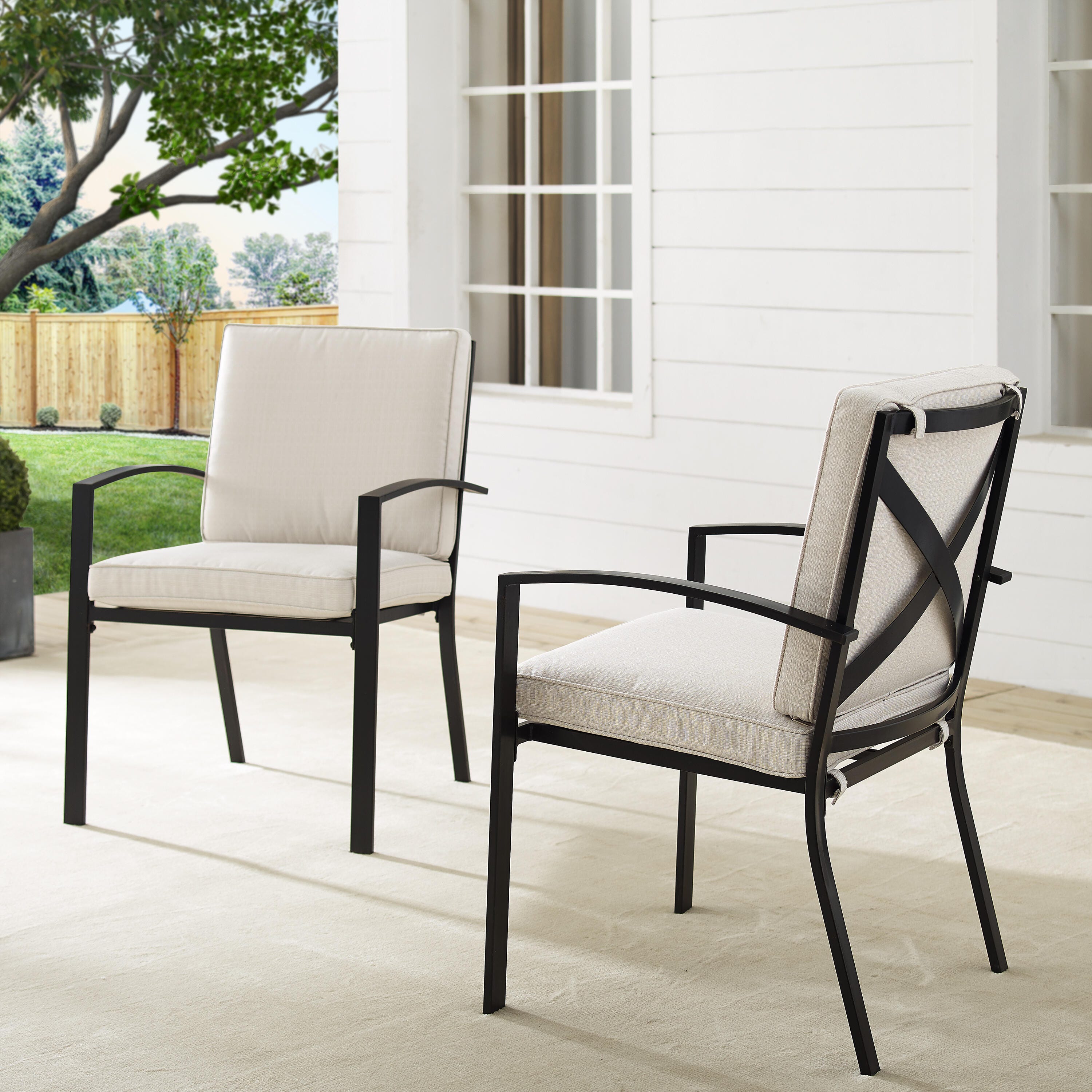 Crosley Furniture Kaplan Outdoor Dining Chair (Set of 2), Oatmeal, large