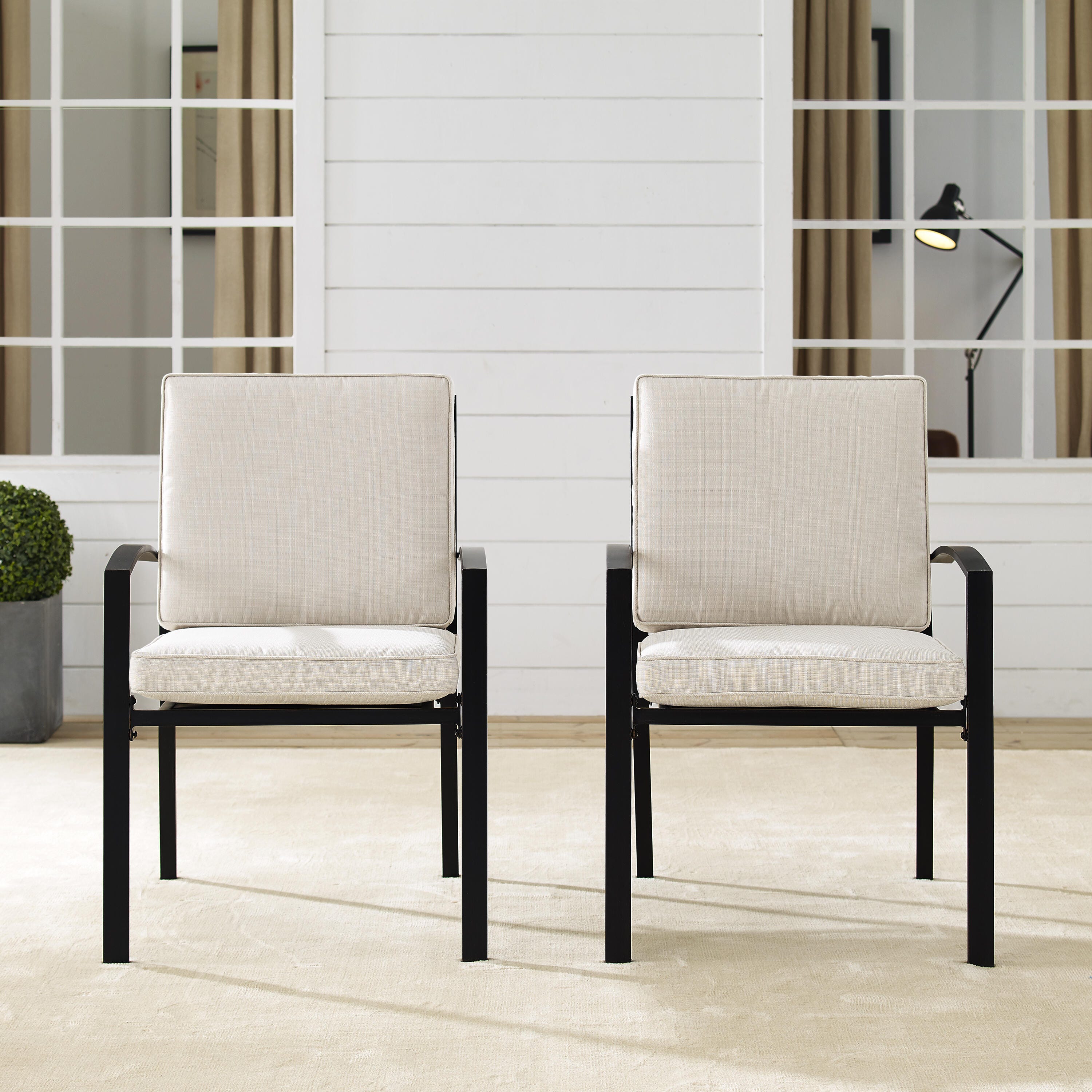 Crosley Furniture Kaplan Outdoor Dining Chair (Set of 2), Oatmeal, large