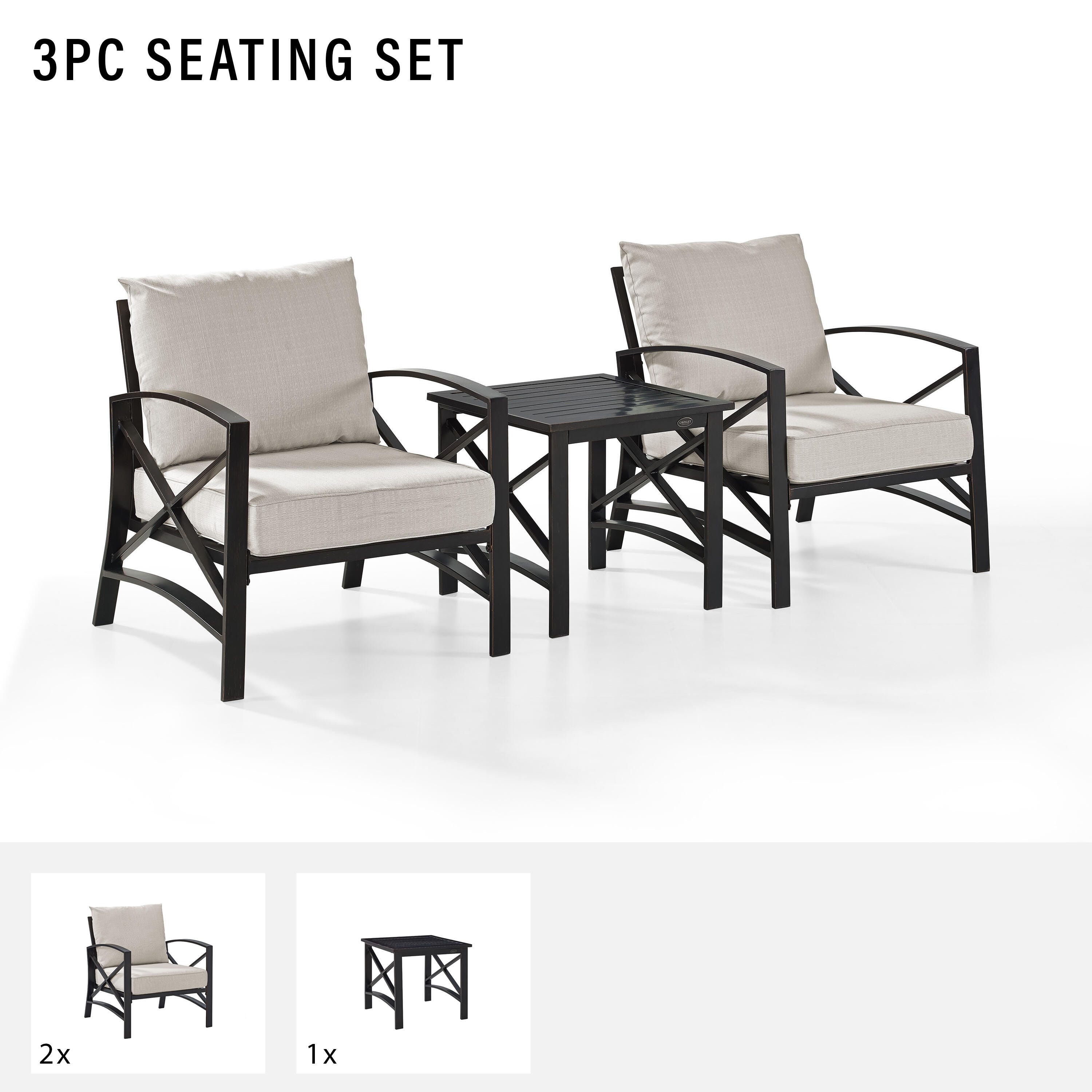 Crosley Furniture Kaplan Outdoor Side Table and 2 Lounge Chairs, , large