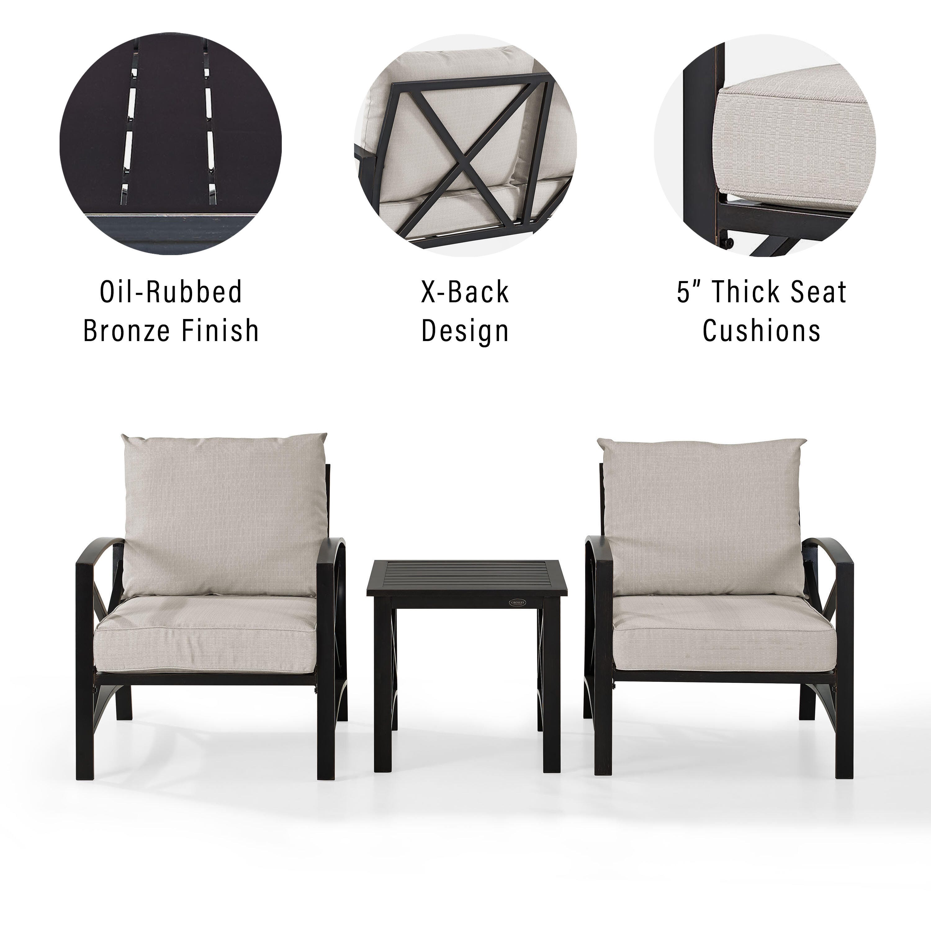 Crosley Furniture Kaplan Outdoor Side Table and 2 Lounge Chairs, , large