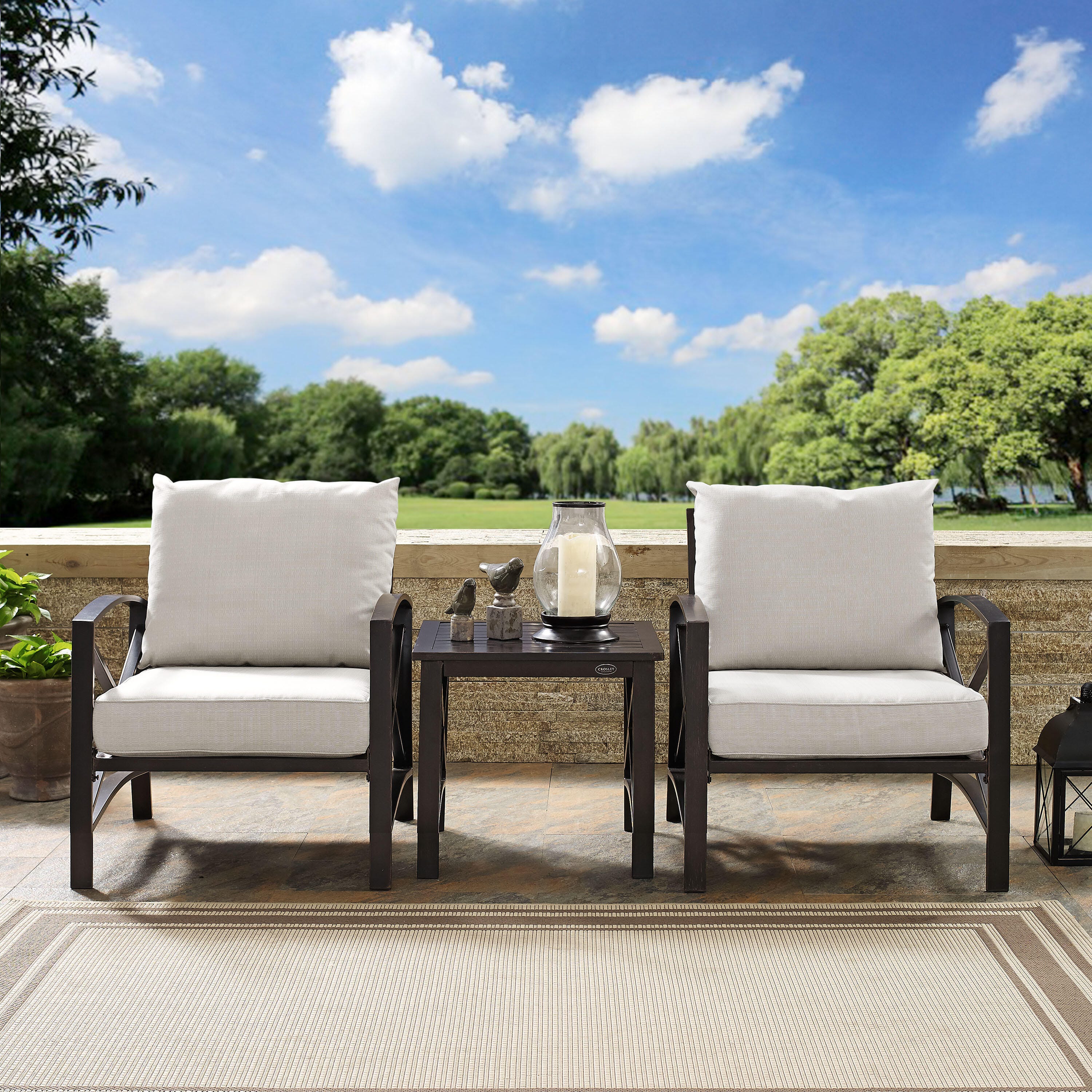 Crosley Furniture Kaplan Outdoor Side Table and 2 Lounge Chairs, , large
