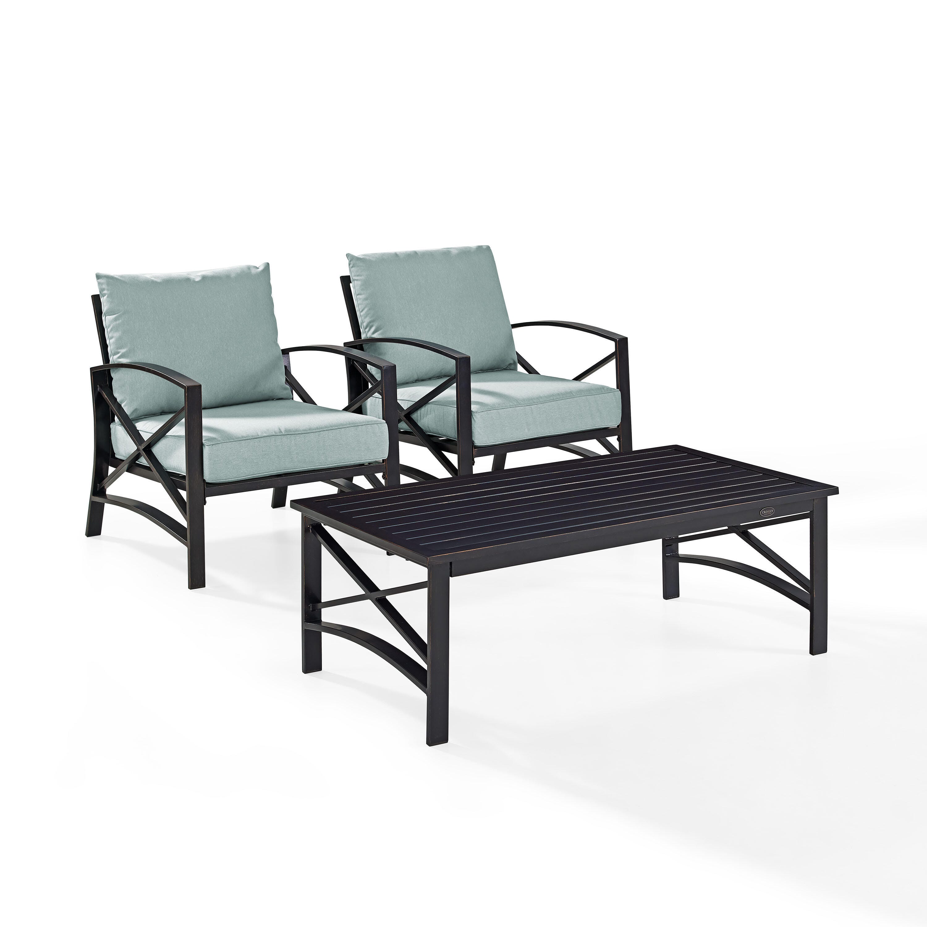 Crosley Furniture Kaplan 3-Piece Outdoor Chair Set, Mist, large