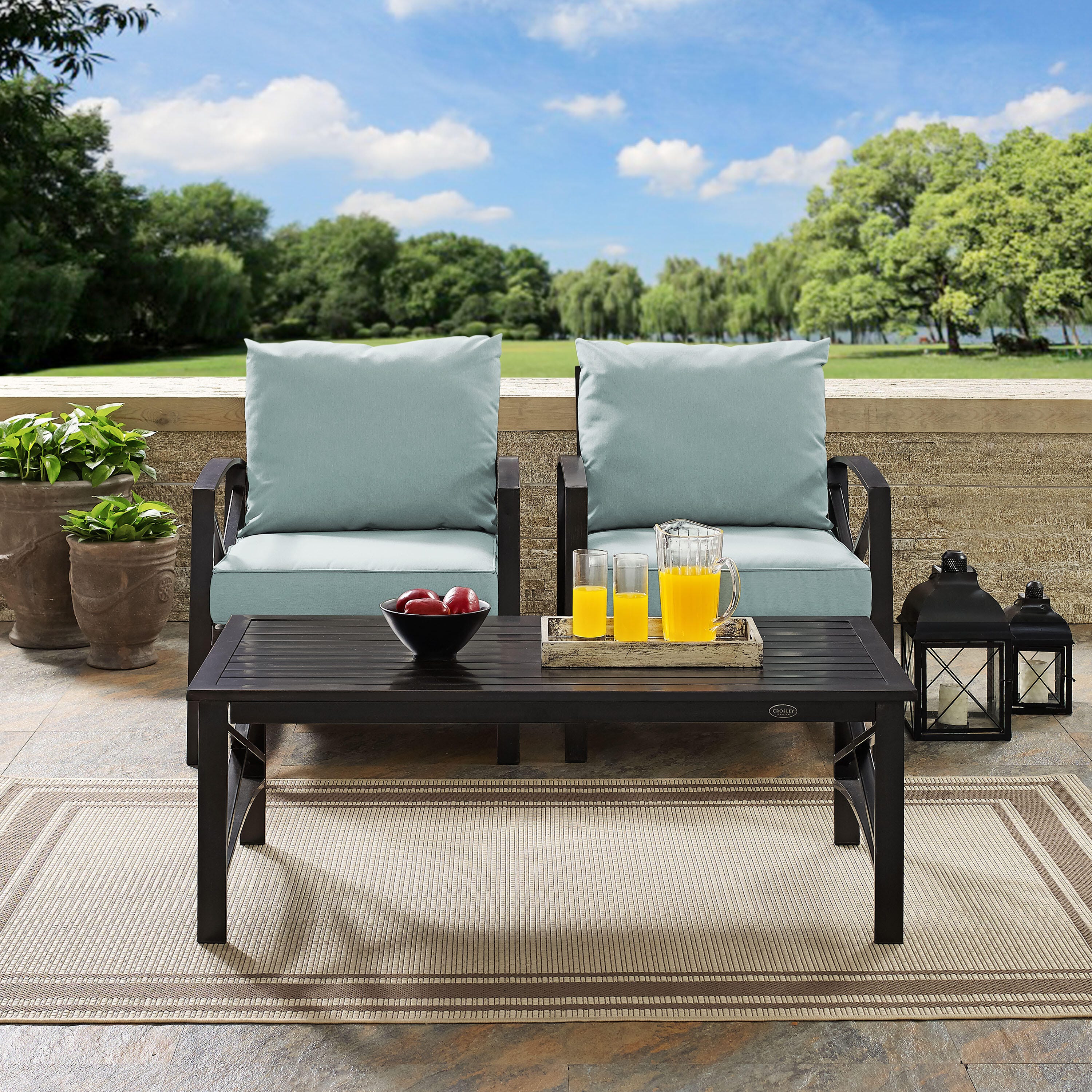 Crosley Furniture Kaplan 3-Piece Outdoor Chair Set, Mist, large