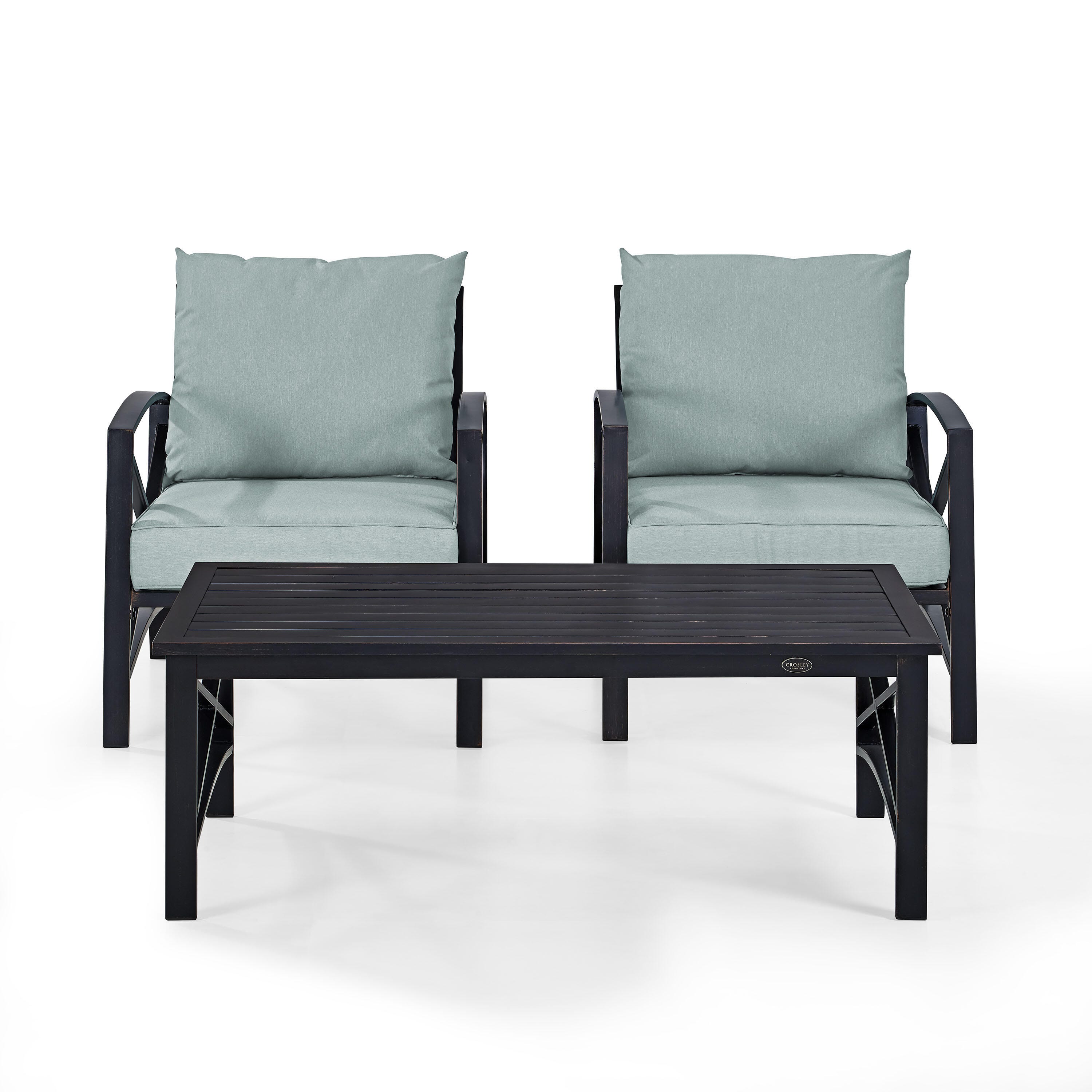 Crosley Furniture Kaplan 3-Piece Outdoor Chair Set, Mist, large