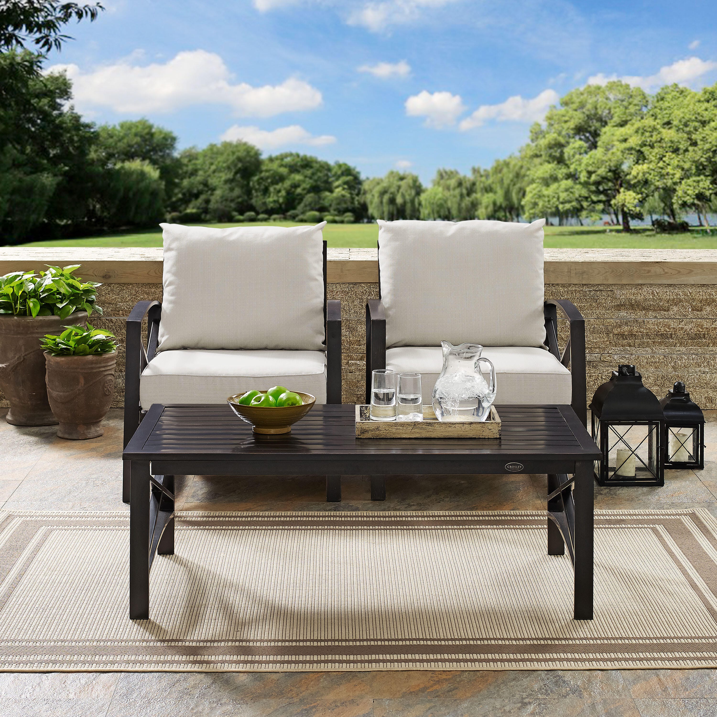 Crosley Furniture Kaplan 3-Piece Outdoor Chair Set, Oatmeal, large