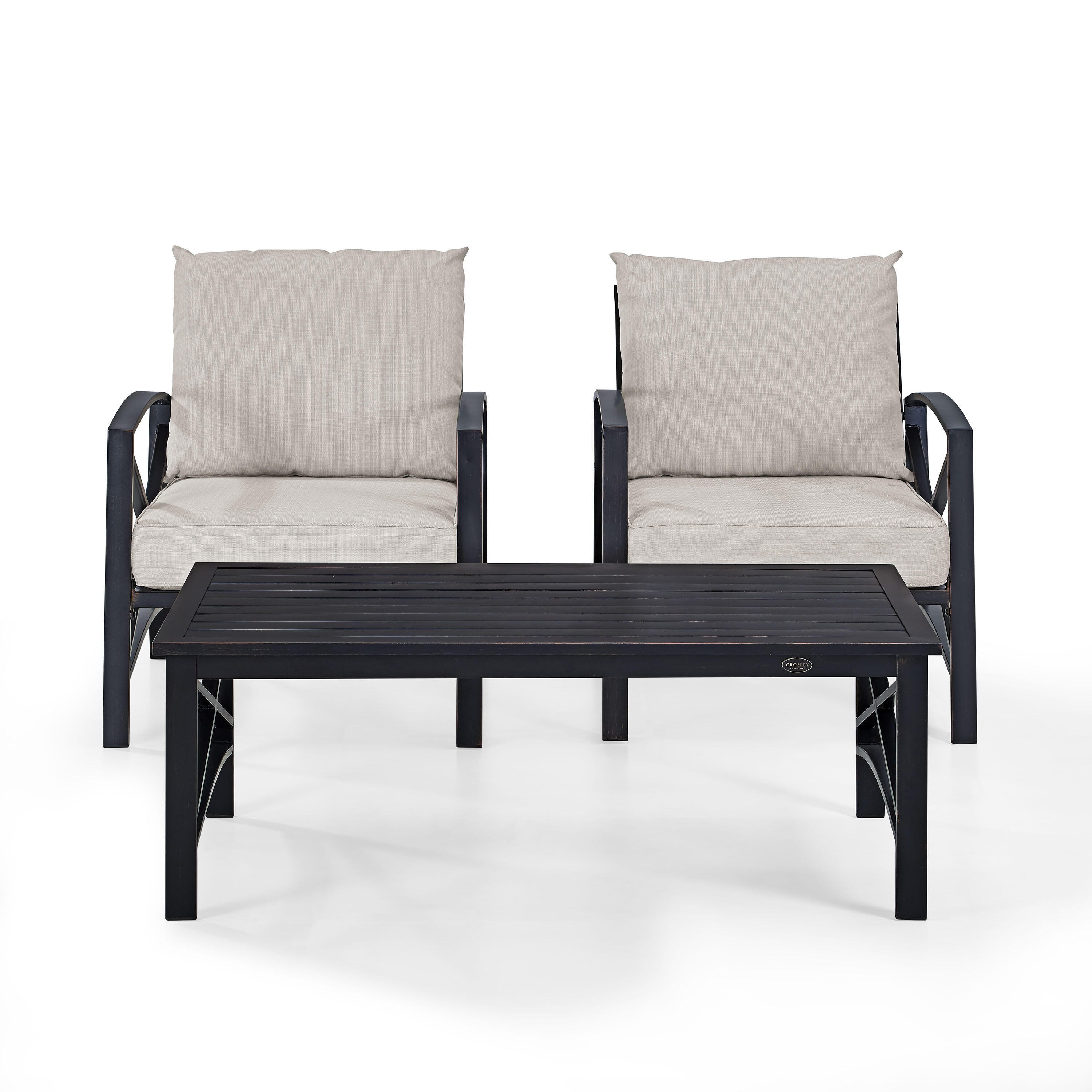 Crosley Furniture Kaplan 3-Piece Outdoor Chair Set, Oatmeal, large