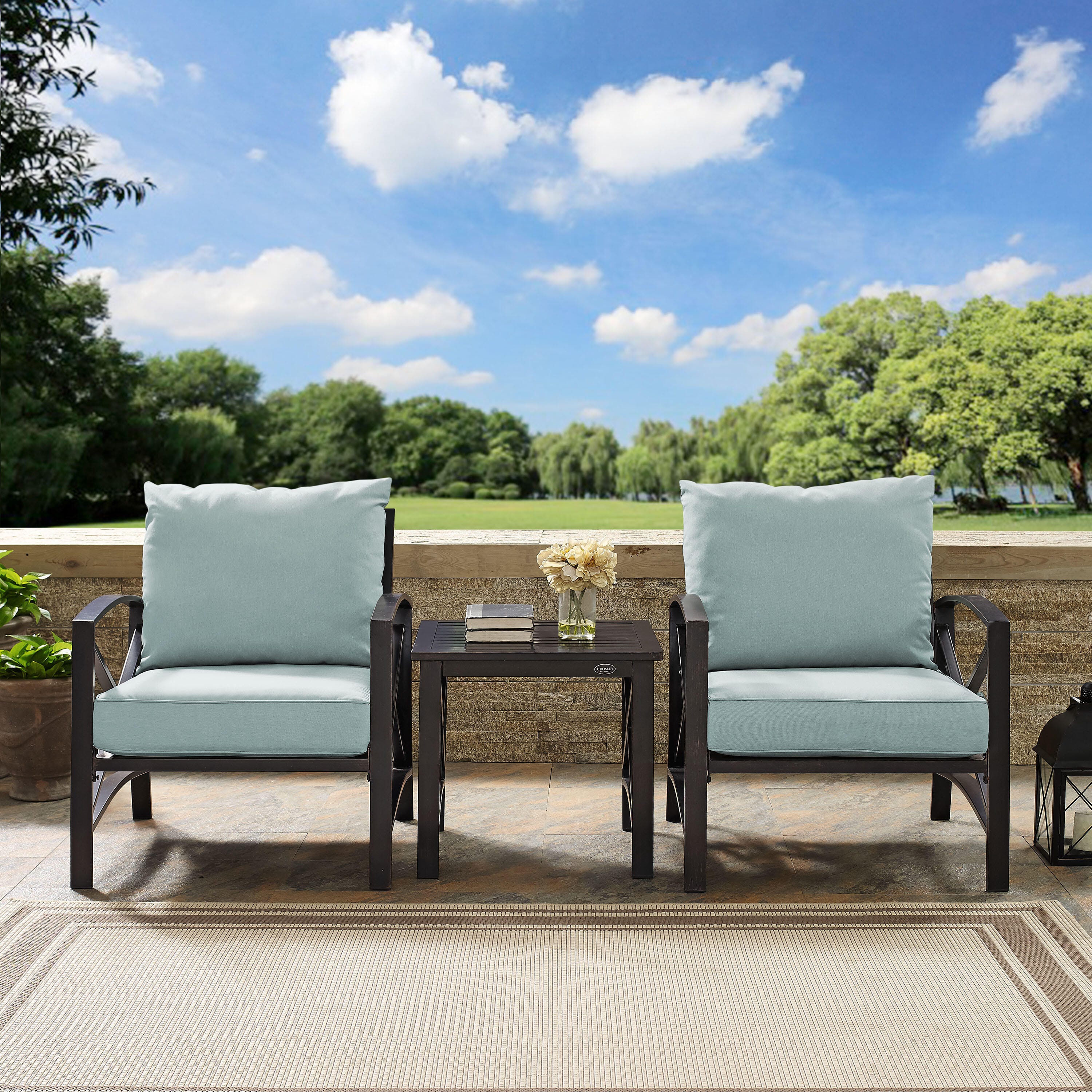 Crosley Furniture Kaplan Outdoor Coffee Table and 2 Armchairs, , large