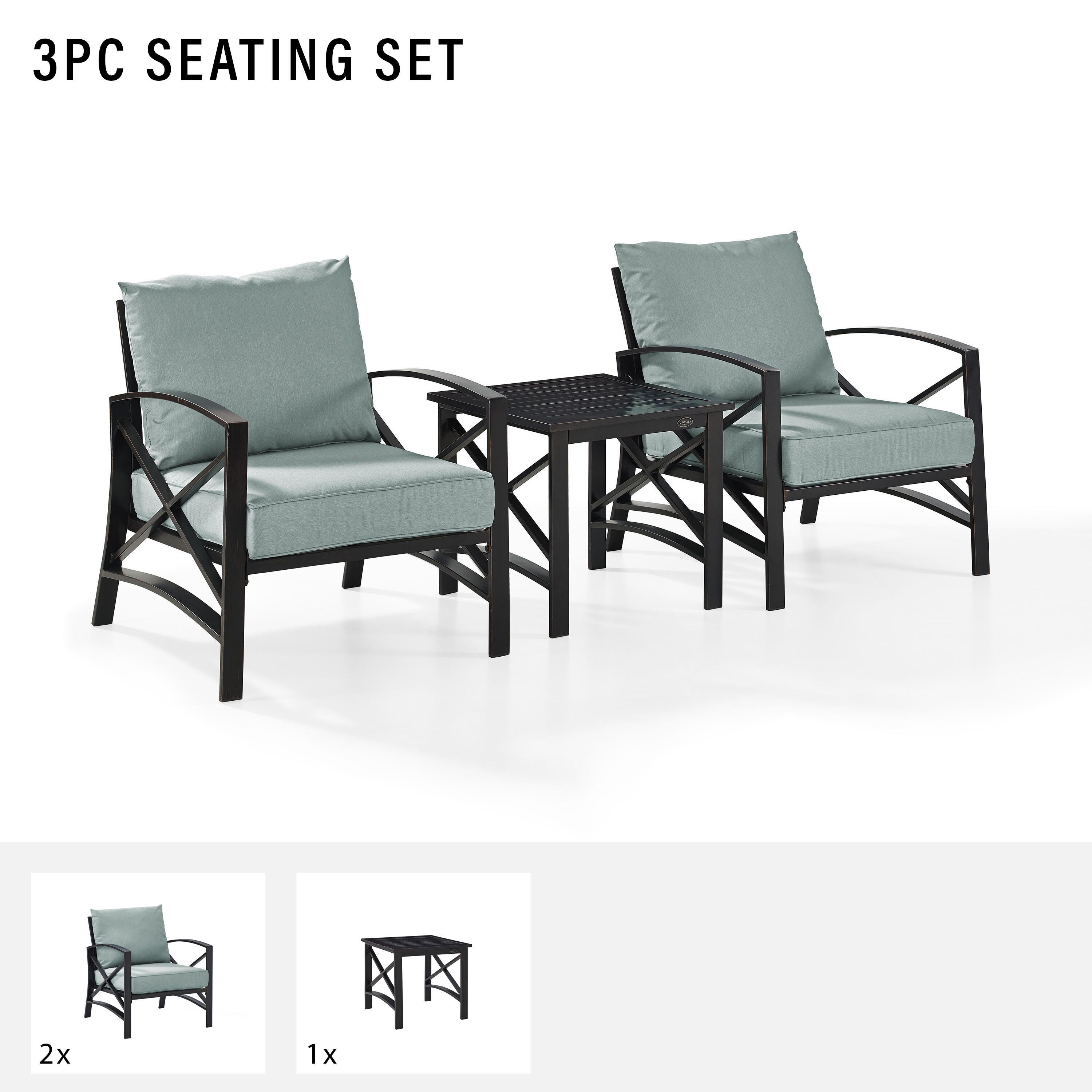 Crosley Furniture Kaplan Outdoor Coffee Table and 2 Armchairs, , large