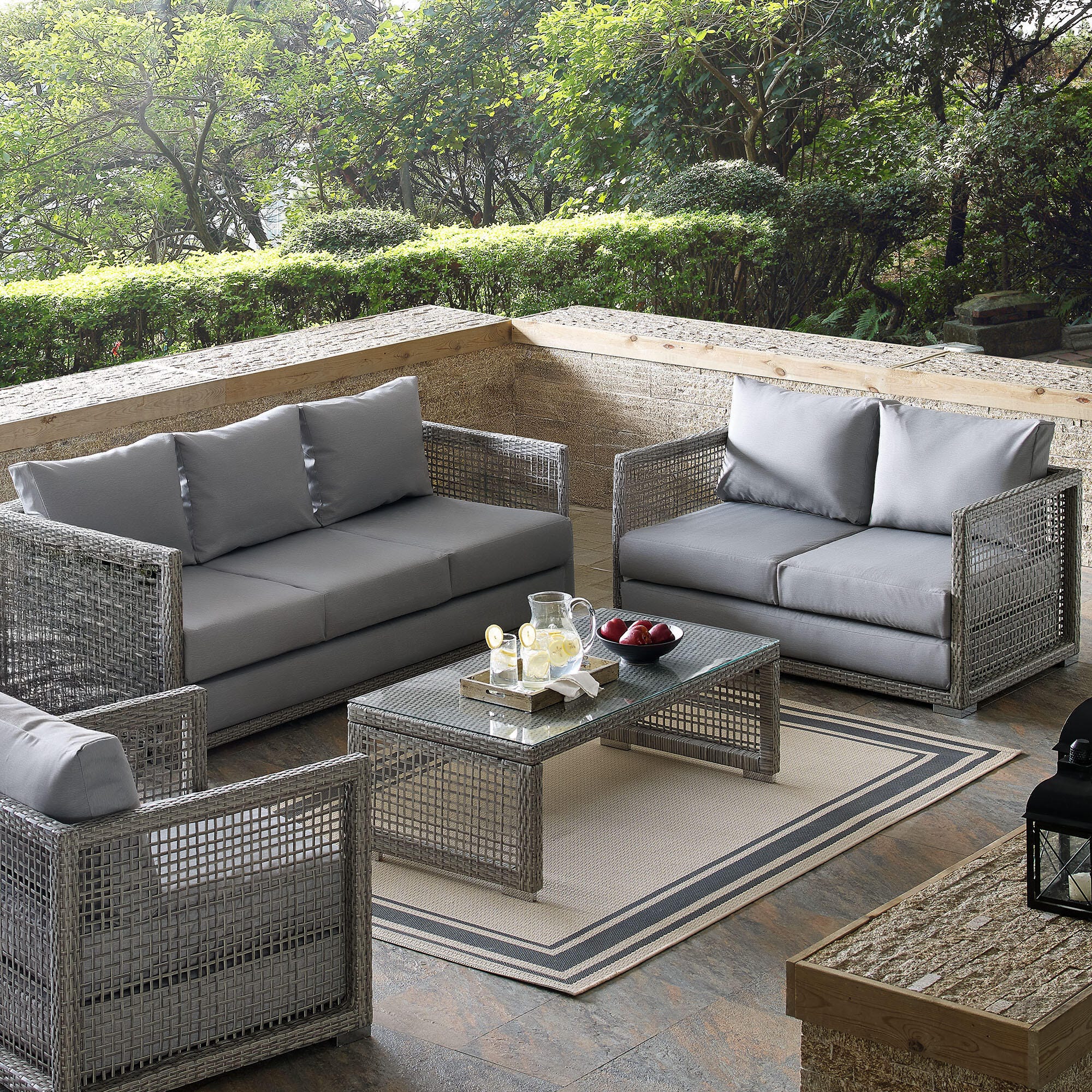 Modway Aura Outdoor Sofa with Loveseat and Coffee Table, , rollover