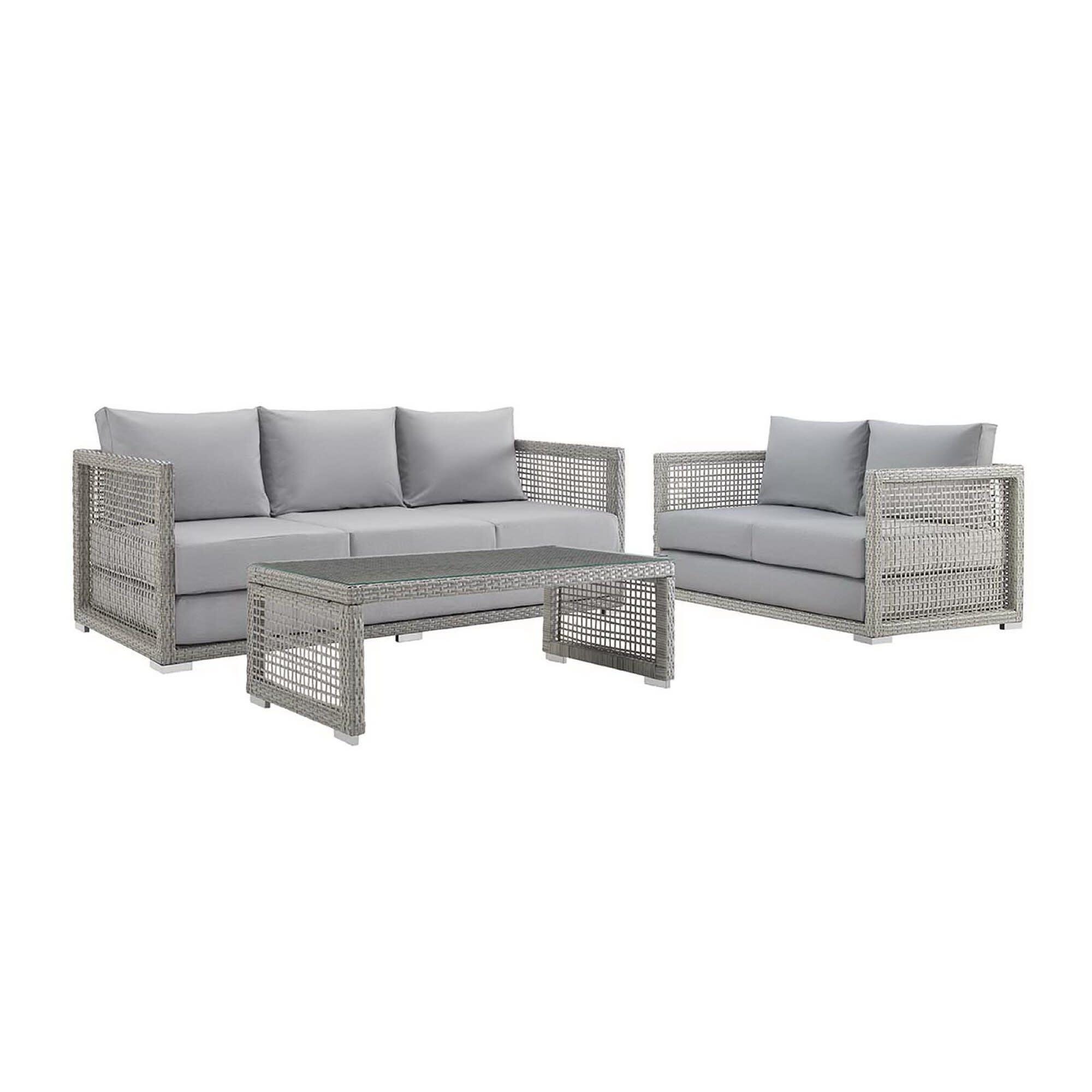 Modway Aura Outdoor Sofa with Loveseat and Coffee Table, , large