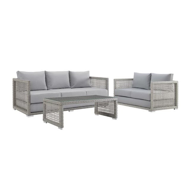 Modway Aura Outdoor Sofa with Loveseat and Coffee Table