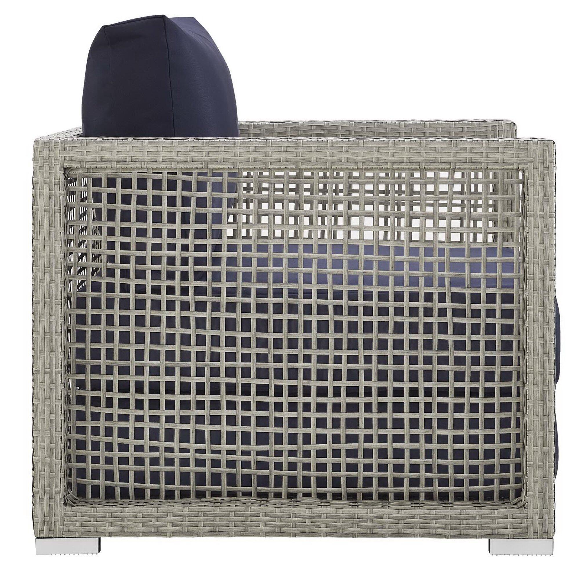 Modway Aura Outdoor Sofa with Armchair and Coffee Table, Gray/Navy, large
