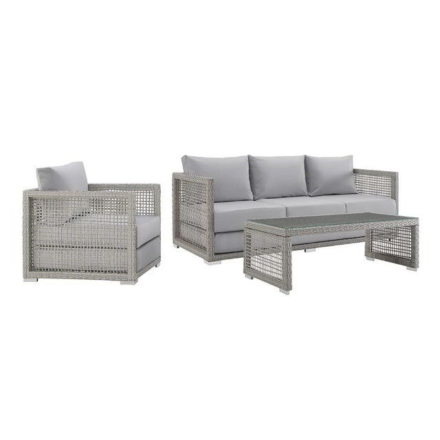 Modway Aura Outdoor Sofa with Armchair and Coffee Table