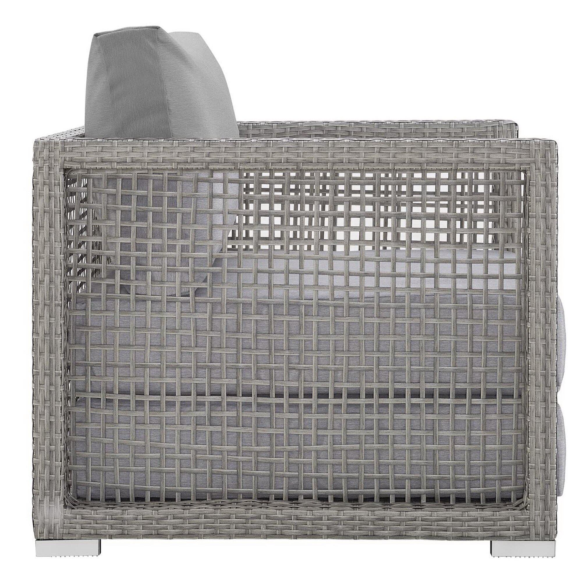 Modway Aura Outdoor Sofa with Armchair and Coffee Table, Gray/Gray, large