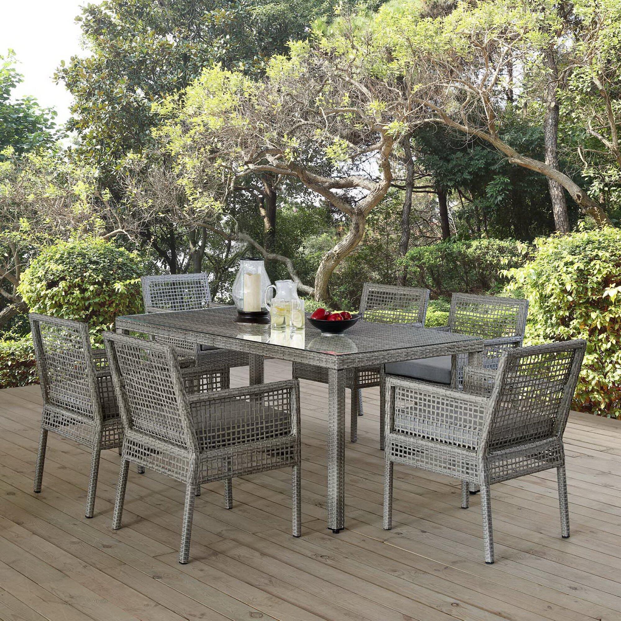 Modway Aura Outdoor Dining Table and 6 Chairs, Gray/Gray, rollover