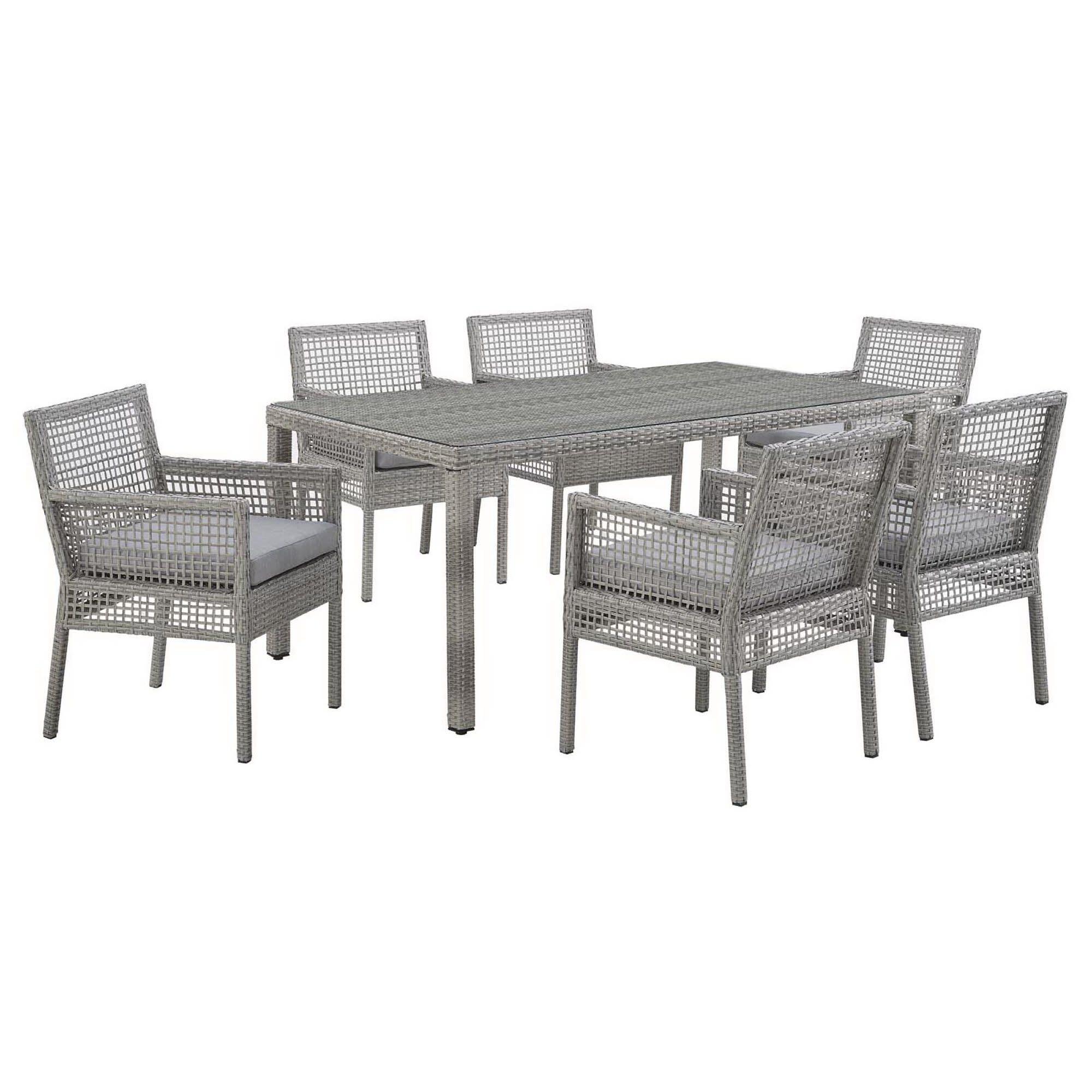 Modway Aura Outdoor Dining Table and 6 Chairs, Gray/Gray, large