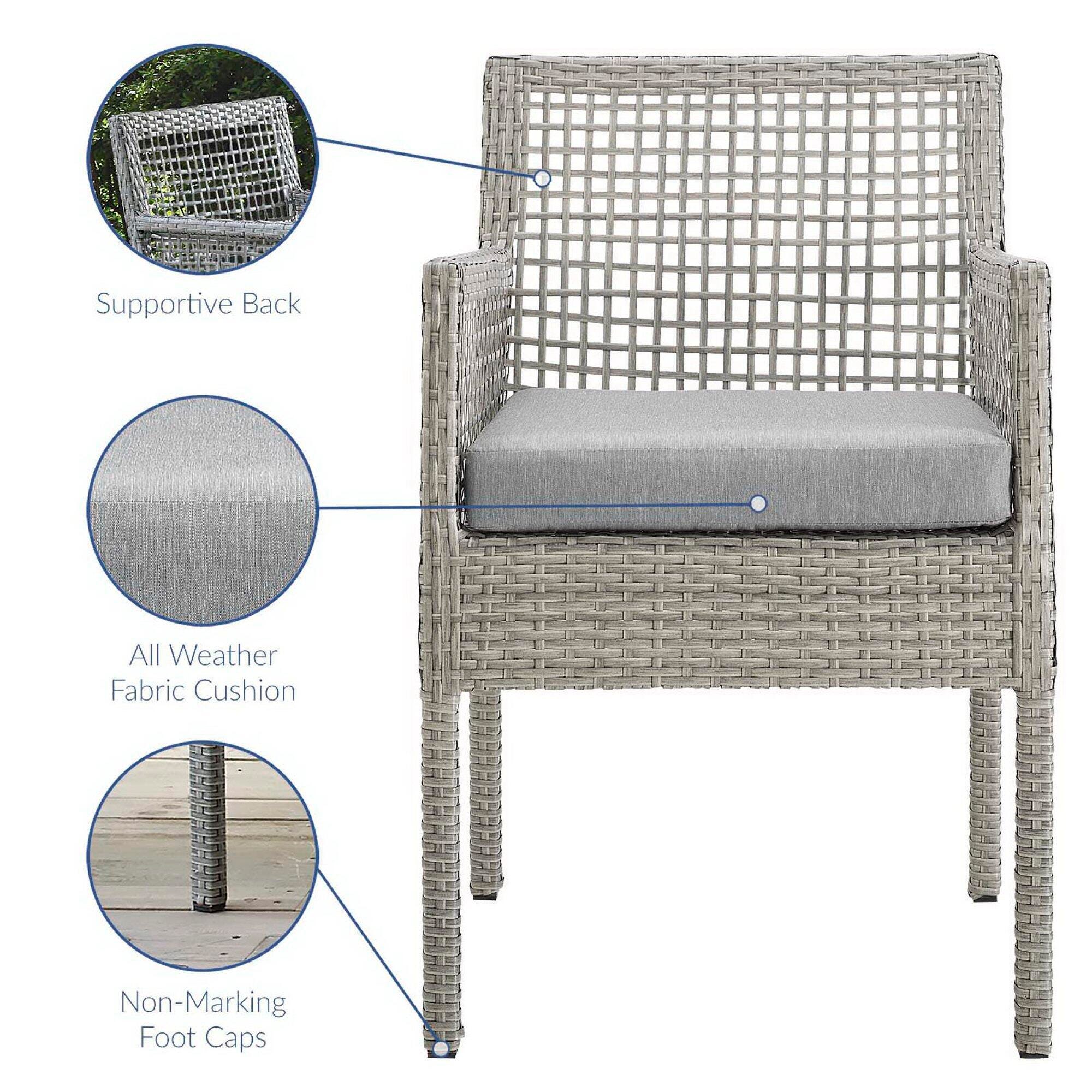 Modway Aura Outdoor Dining Table and 6 Chairs, Gray/Gray, large