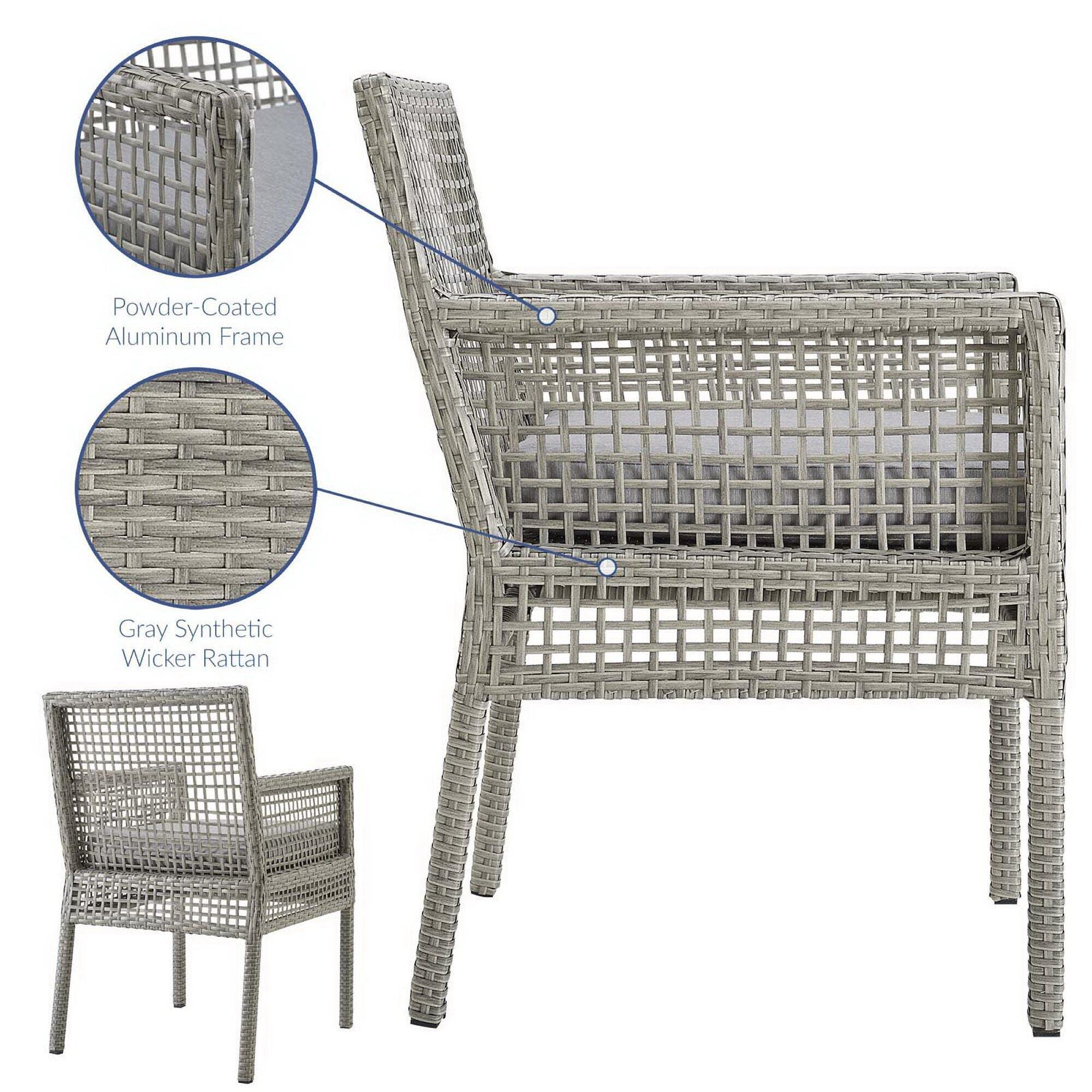 Modway Aura Outdoor Dining Table and 6 Chairs, Gray/Gray, large
